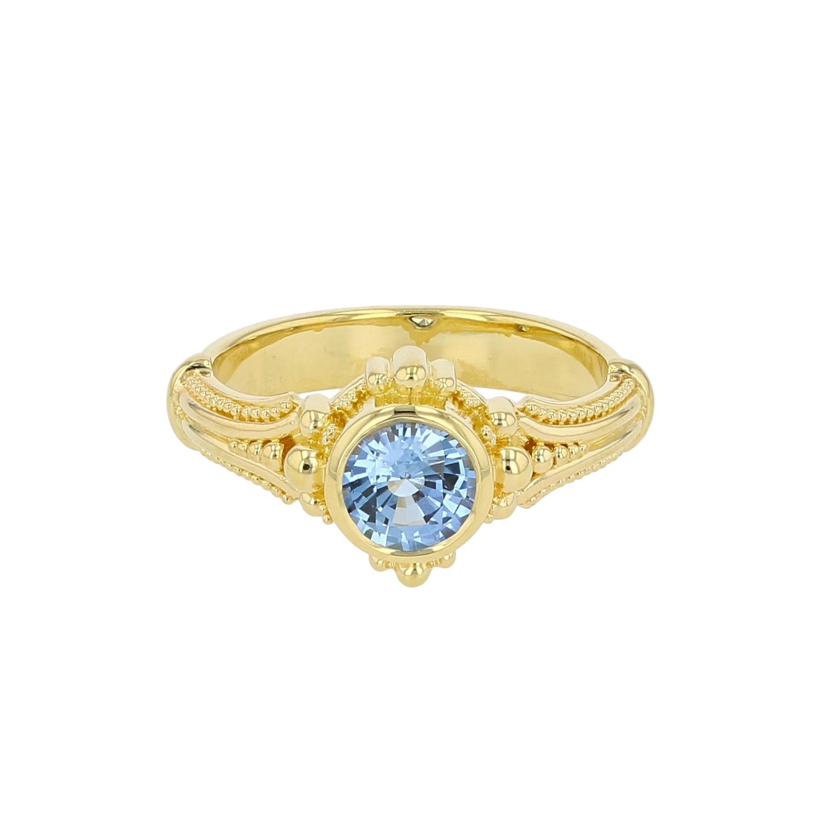 Kent Raible 18 Karat Gold Solitare Ring with Natural Blue Sapphire, Granulation 2