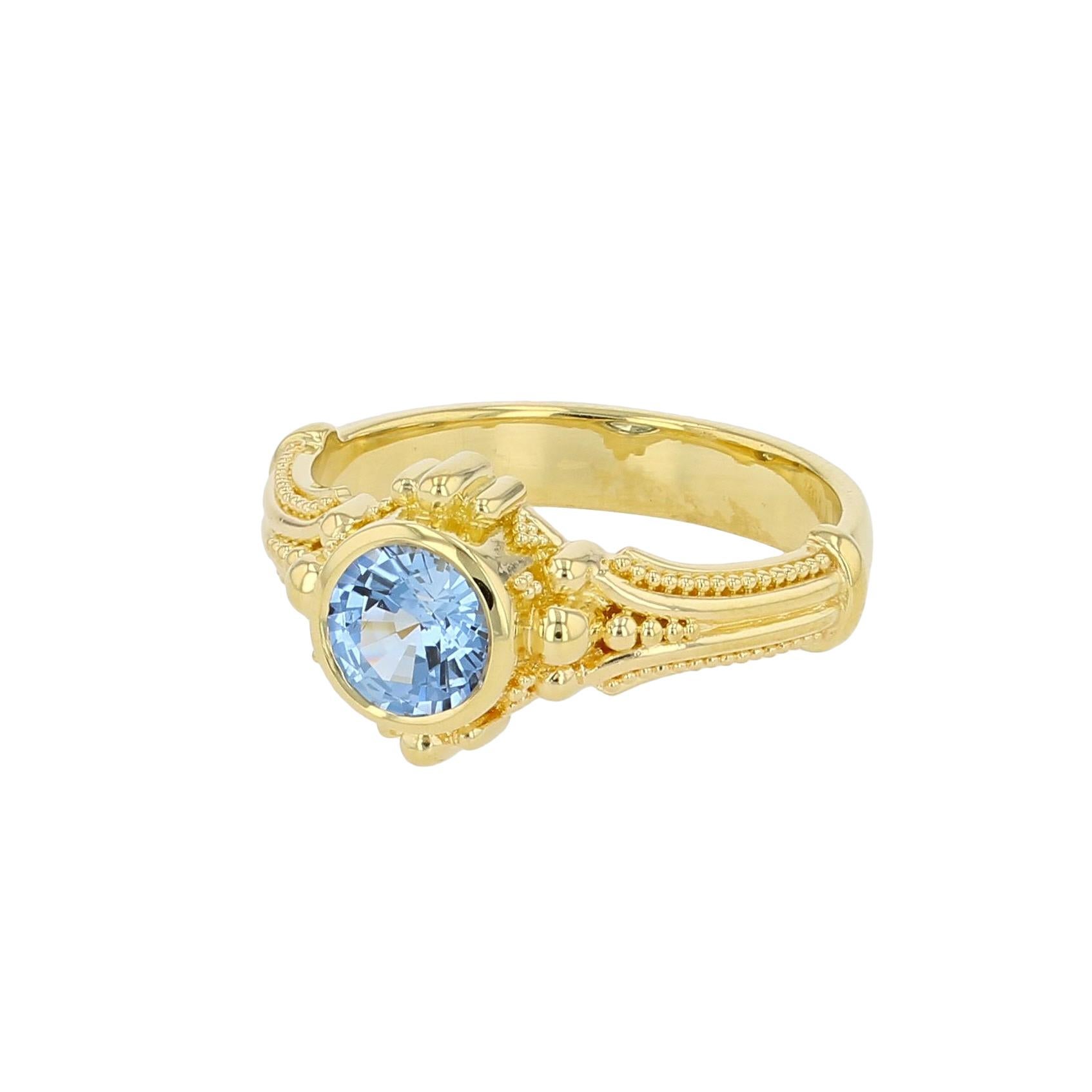 Kent Raible 18 Karat Gold Solitare Ring with Natural Blue Sapphire, Granulation 3