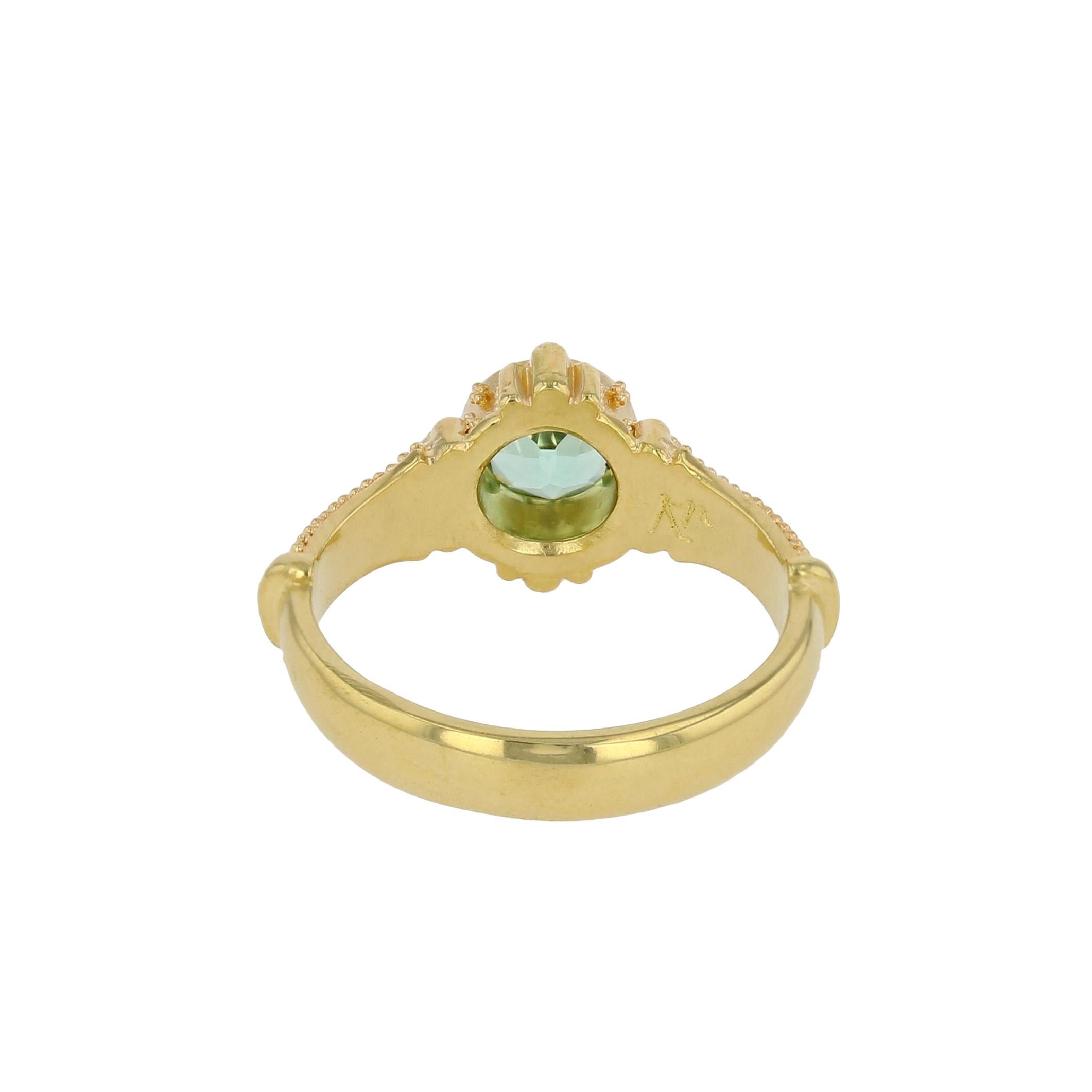 Kent Raible 18 Karat Gold Solitare Ring with Seafoam Tourmaline and Granulation For Sale 2