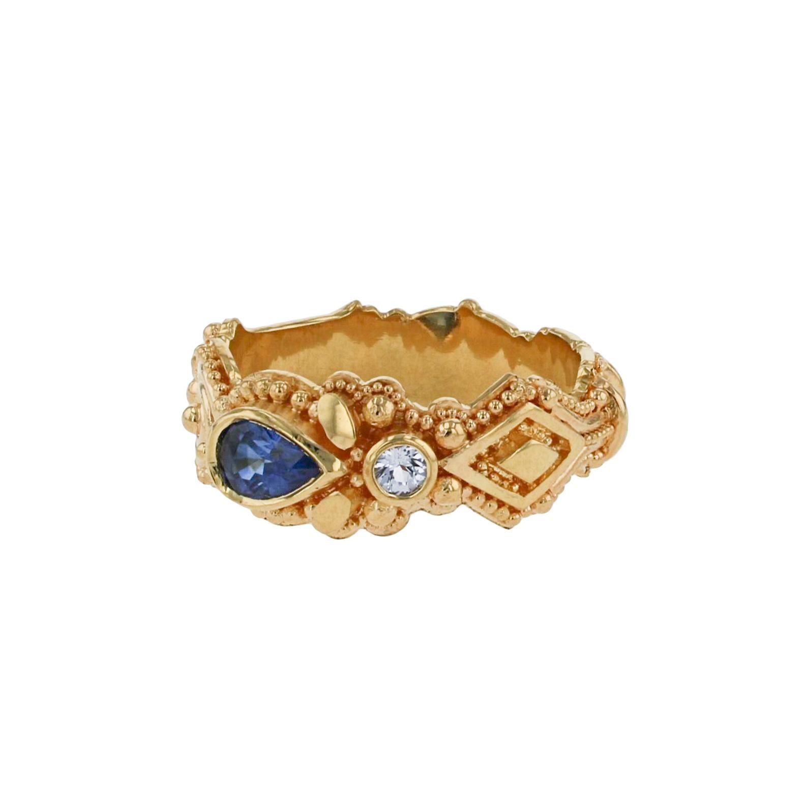 The joy of creation is seen in this new Kent Raible treasure of a ring! Artistry and fine craftsmanship come together, once again, under the command of Raible's unique talent! 
This is a whimsical creation for sure, the artist has called this his