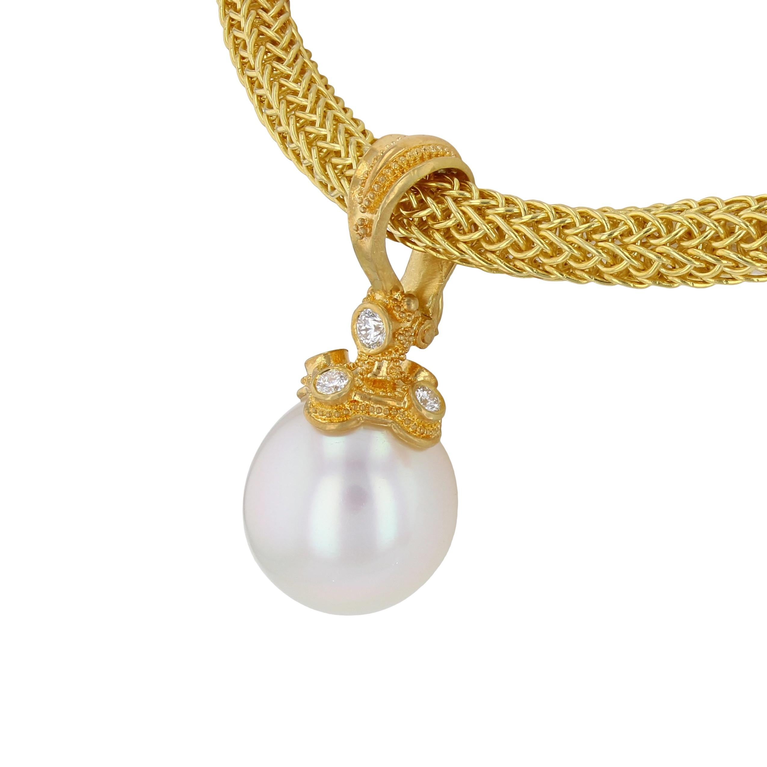 Artisan Kent Raible 18 Karat Gold White South Sea Pearl Pendant with Fine Granulation