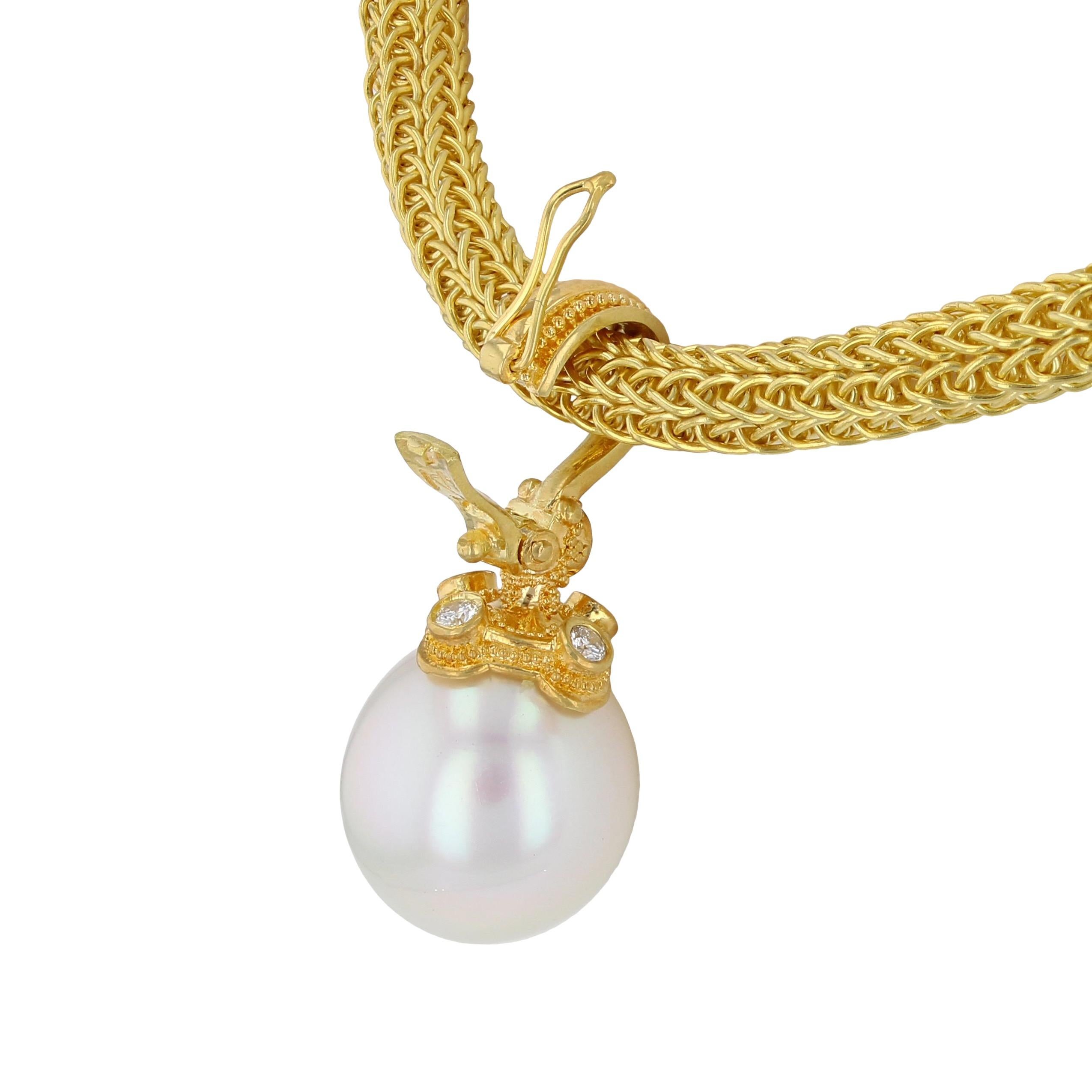 Women's or Men's Kent Raible 18 Karat Gold White South Sea Pearl Pendant with Fine Granulation