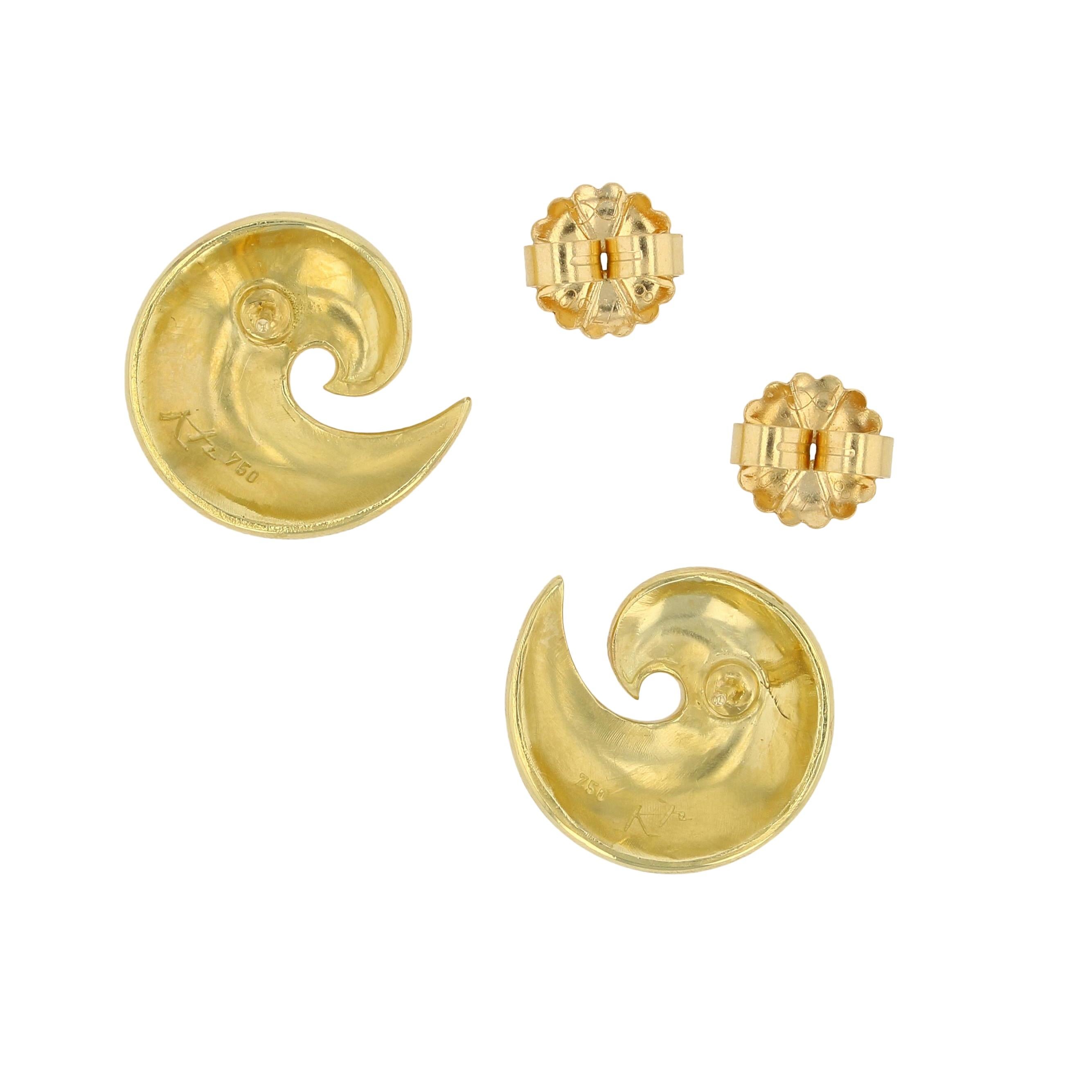 Kent Raible 18 Karat 'Golden Wave' Button Stud Earrings with Fine Granulation 2