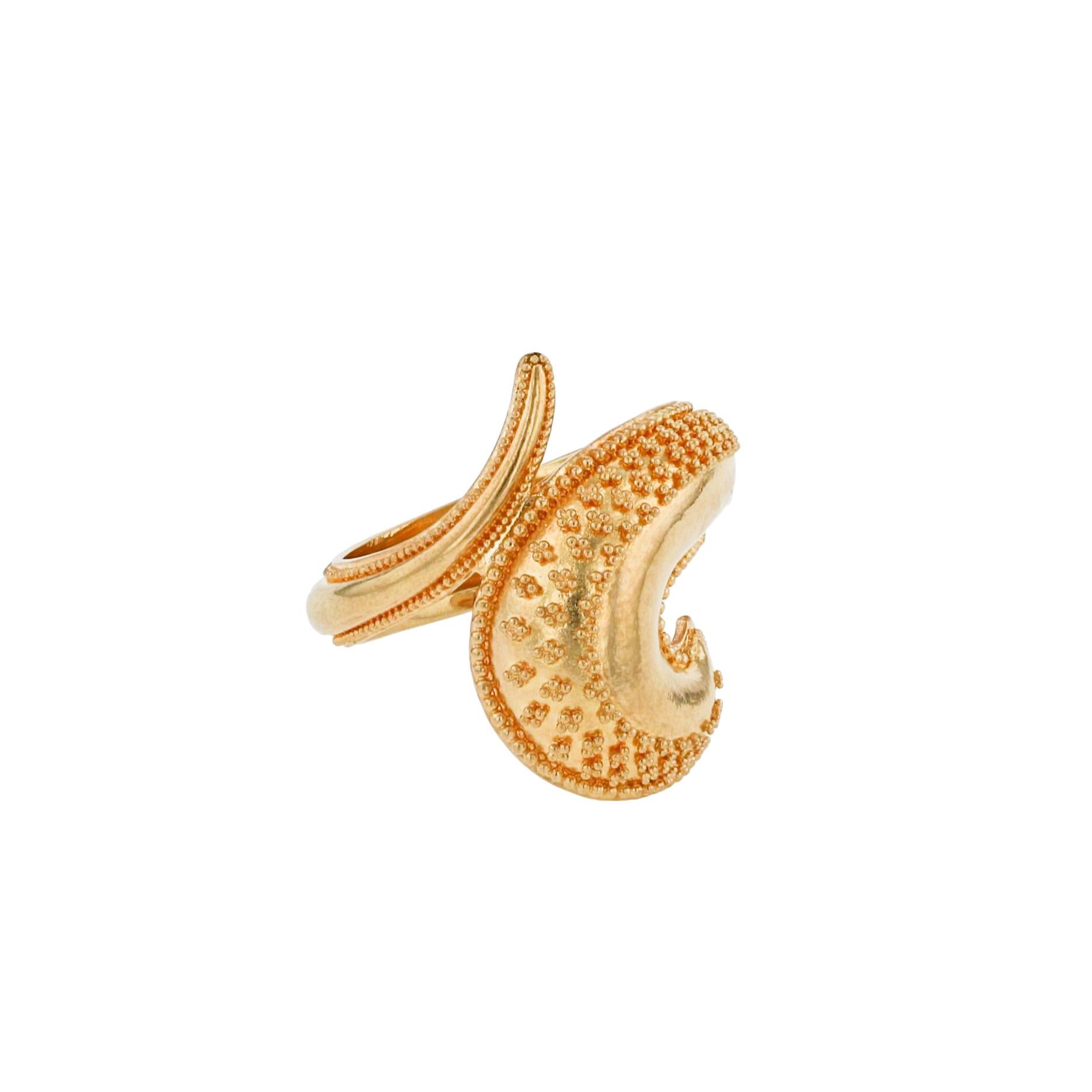 Women's or Men's Kent Raible 18 Karat Golden Wave Cocktail Ring with Fine Granulation