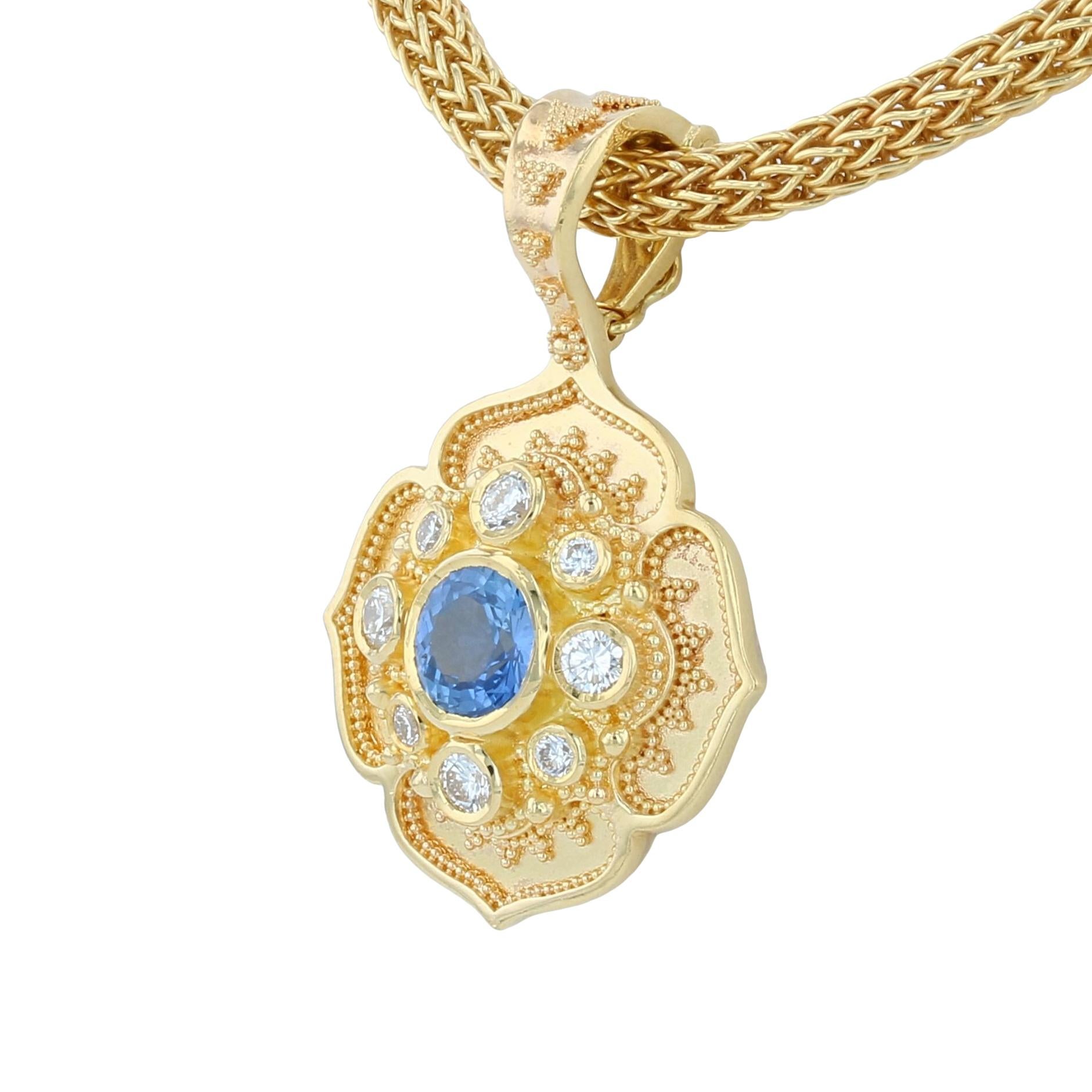 Artisan Kent Raible 18 Karat Natural Blue Sapphire 'Flower Necklace Enhancer' Pendant For Sale