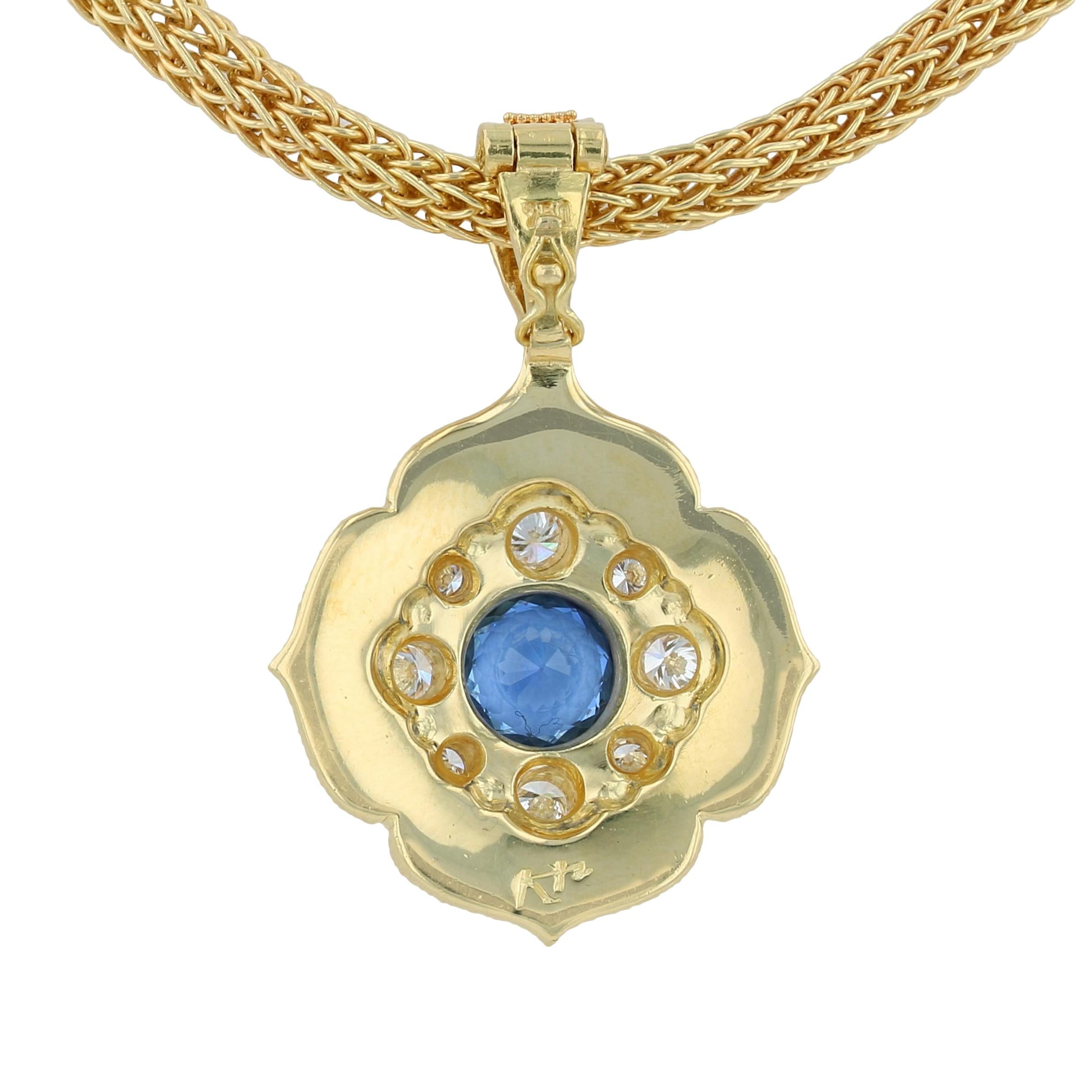 Men's Kent Raible 18 Karat Natural Blue Sapphire 'Flower Necklace Enhancer' Pendant For Sale