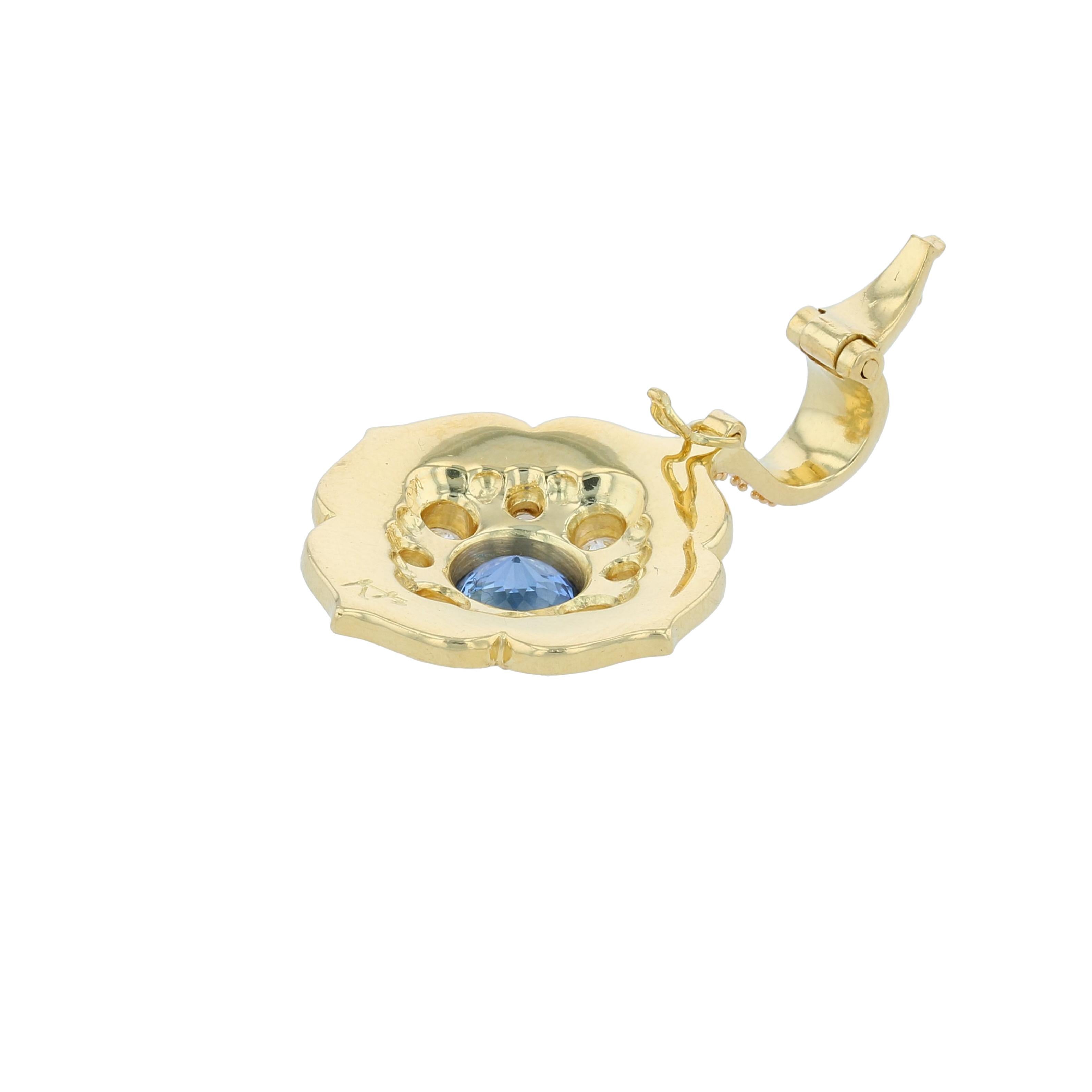 Kent Raible 18 Karat Natural Blue Sapphire 'Flower Necklace Enhancer' Pendant For Sale 1