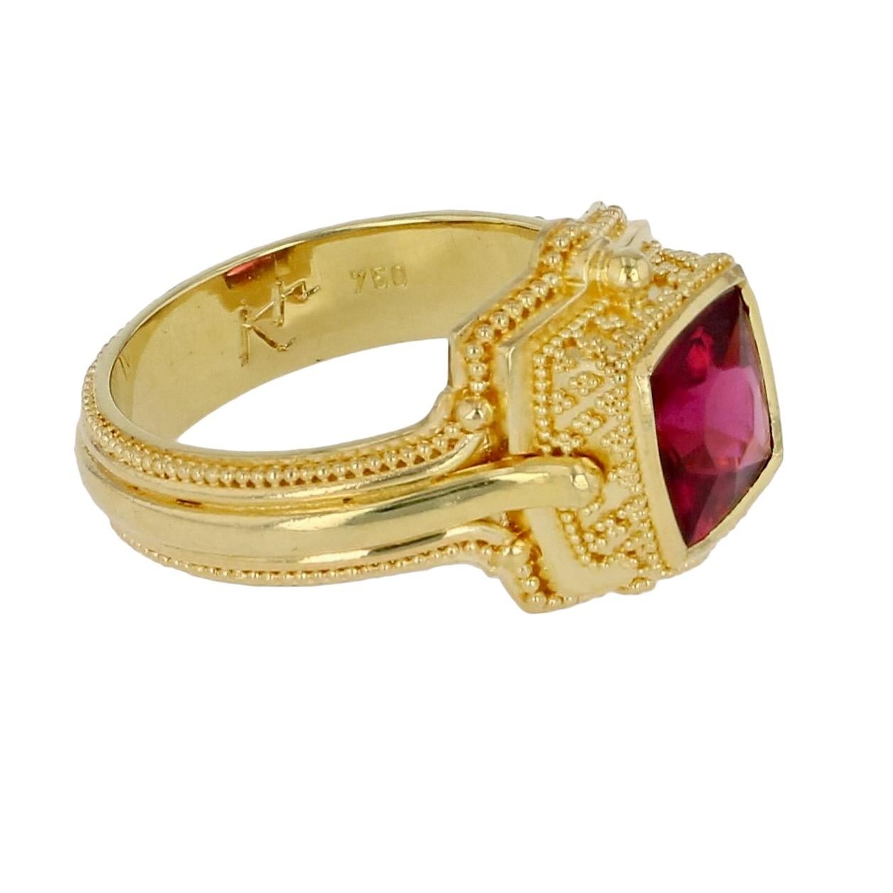 Kent Raible 18 Karat Rubellite Tourmaline Cocktail Ring with Fine Granulation In New Condition For Sale In Mossrock, WA