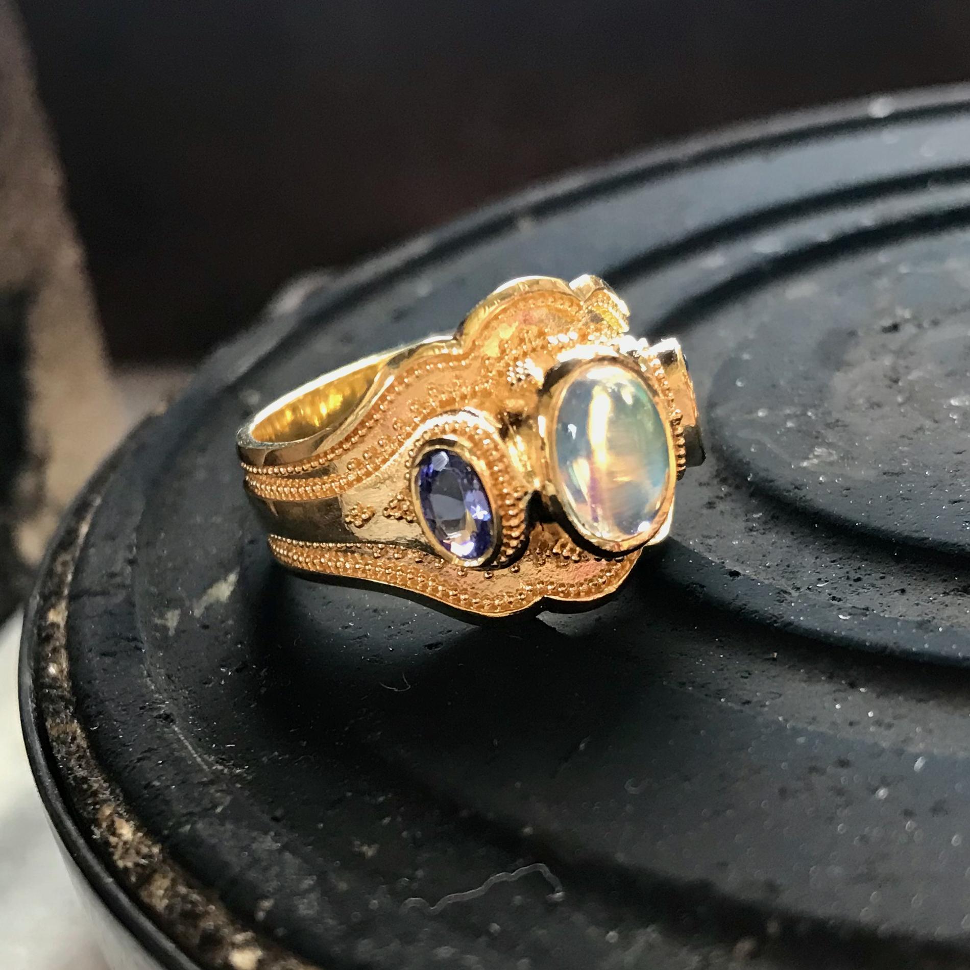 From the Kent Raible limited edition 'Studio Collection' we bring you our favorite 'Cigar Band' style ring of all time! It's got it all in perfect detailing.... We see the larger basic shape with lovely curves, then, a second band that wraps the