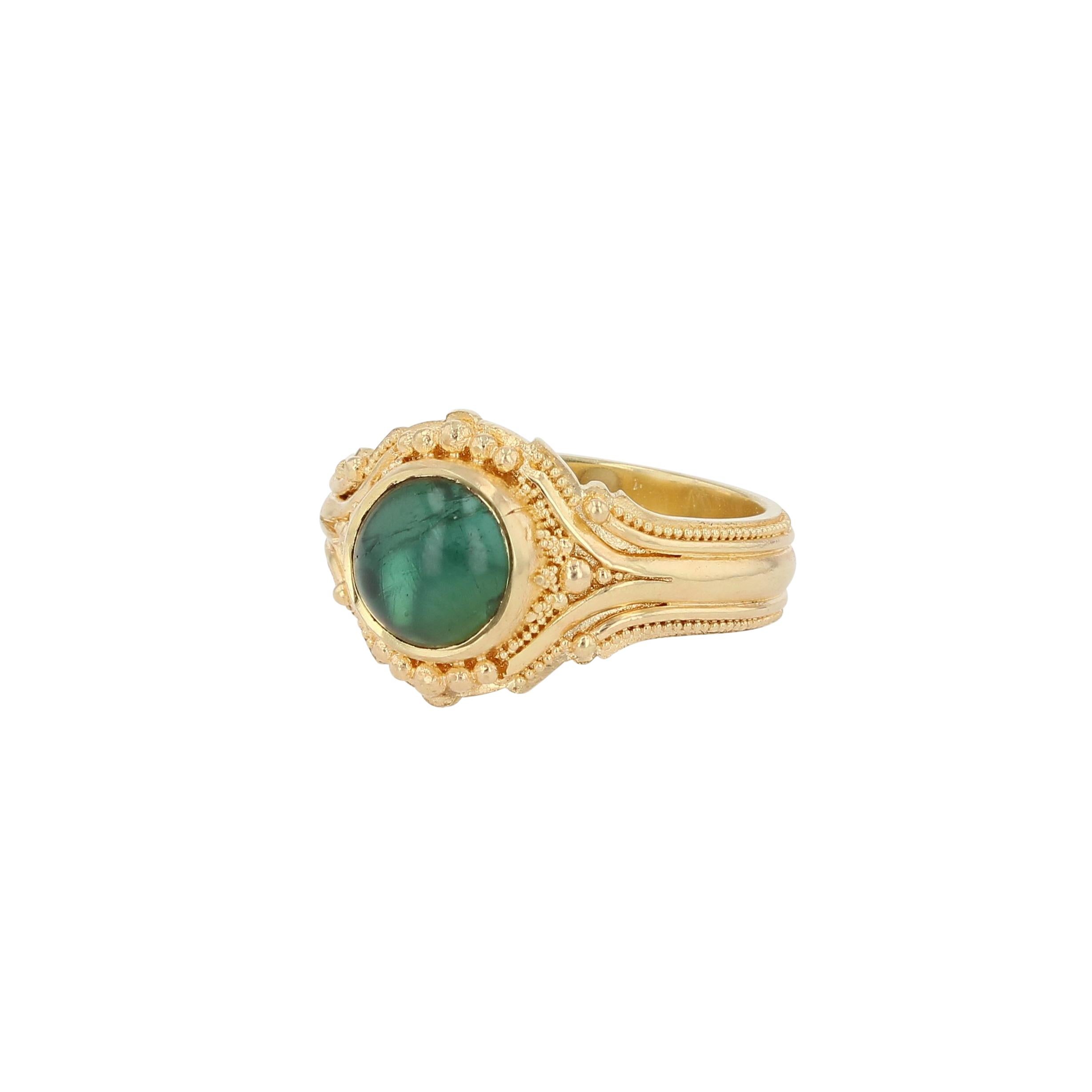 Artisan Bague en tourmaline 18 carats avec granulation d'or du Kent Raible en vente