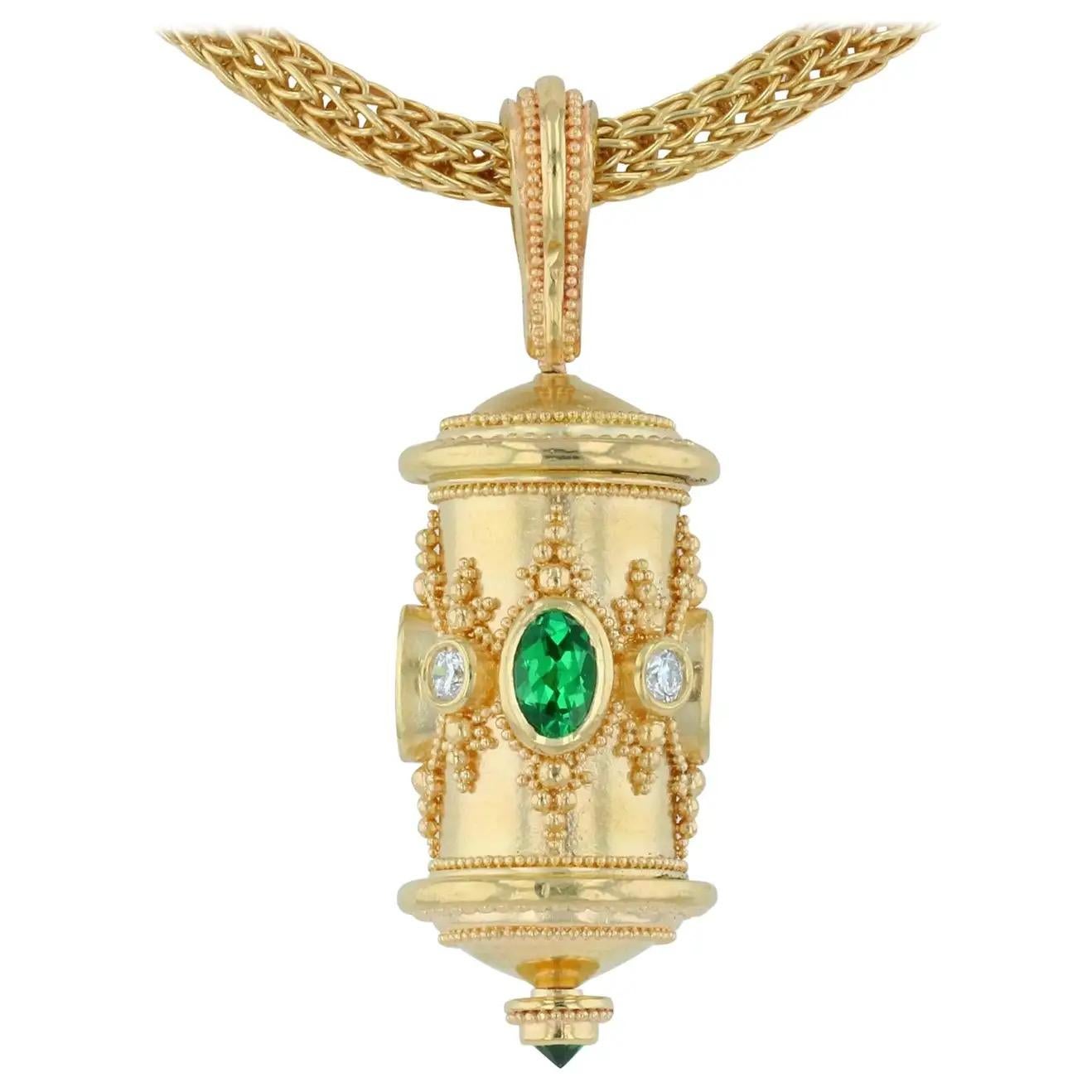 Made entirely by the hand of Kent Raible, his hand fabricated 'Prayer Wheel' pendant is simply stunning! 
Based on the design of the Tibetan Prayer Wheels, this personal Prayer Wheel spins on a central axis, sending your prayers out into the world