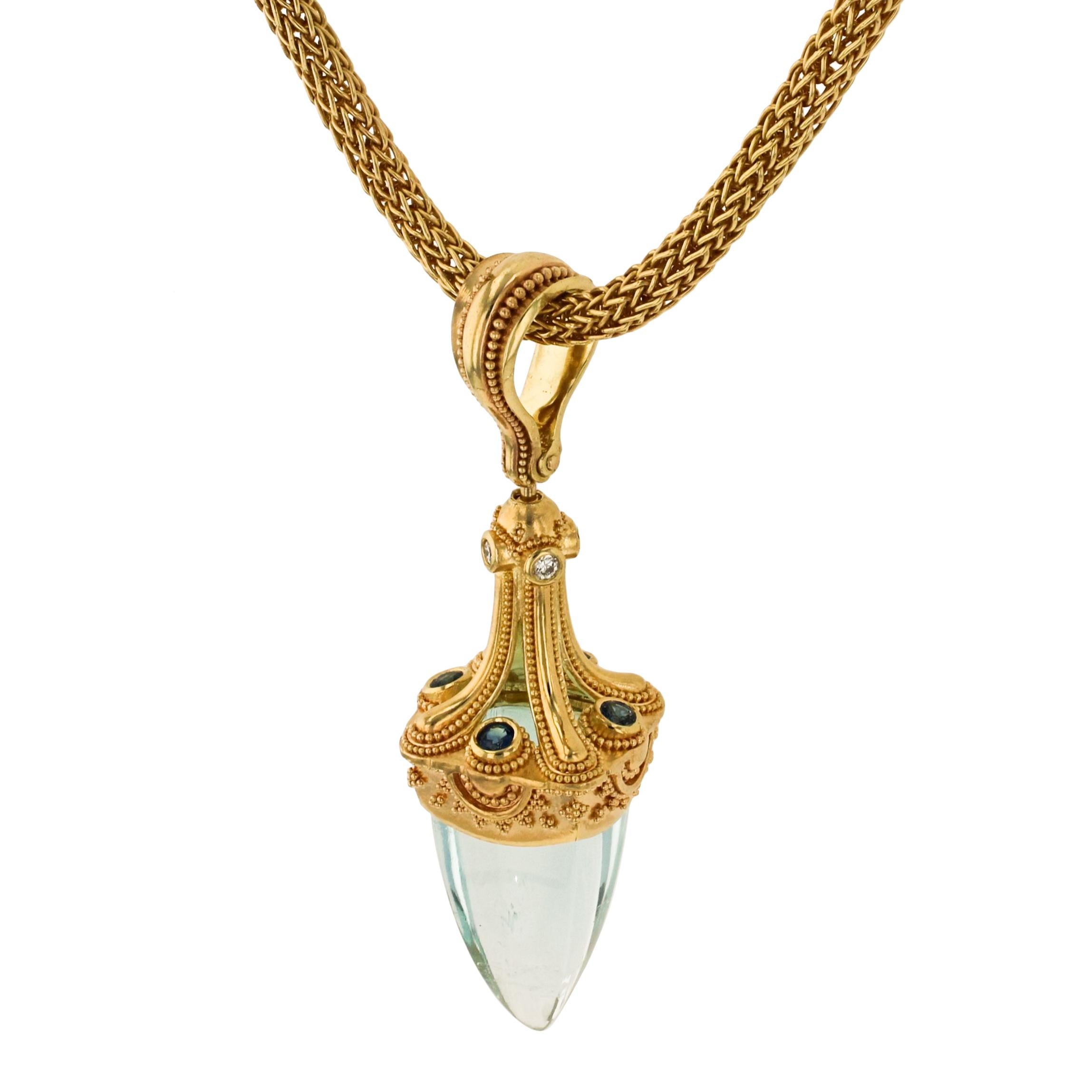 Kent Raible 18K Gold Aqua, Diamond, Sapphire Pendulum Pendant Necklace Enhancer 1