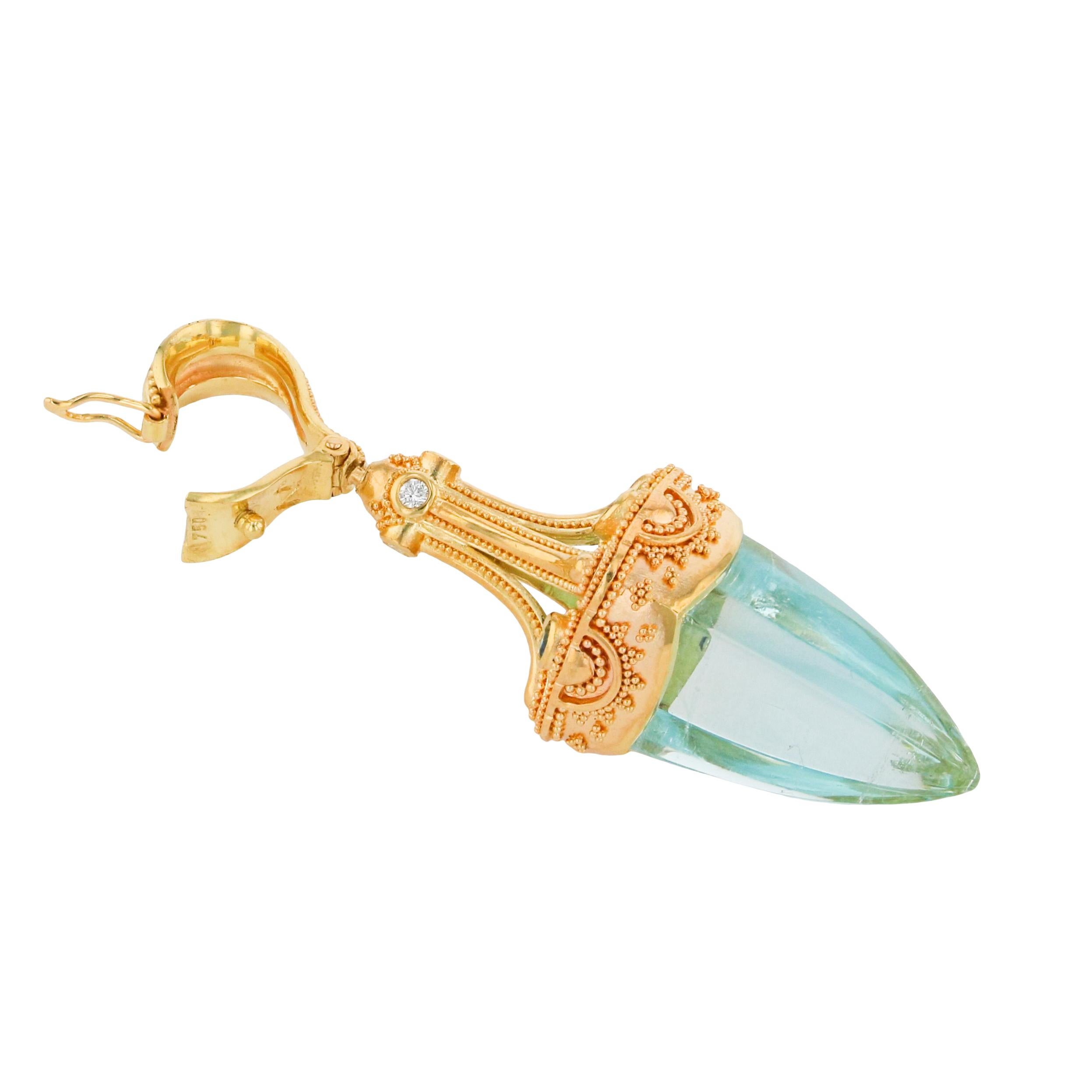 Artisan Kent Raible 18K Gold Aqua, Diamond, Sapphire Pendulum Pendant Necklace Enhancer