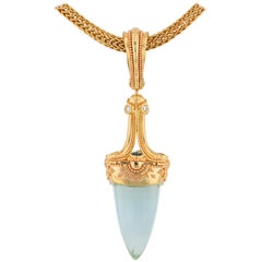 Kent Raible 18K Gold Aqua, Diamond, Sapphire Pendulum Pendant Necklace Enhancer