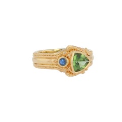 Kent Raible 18K Gold Cocktail Ring with Seafoam Tourmaline and Blue Sapphire