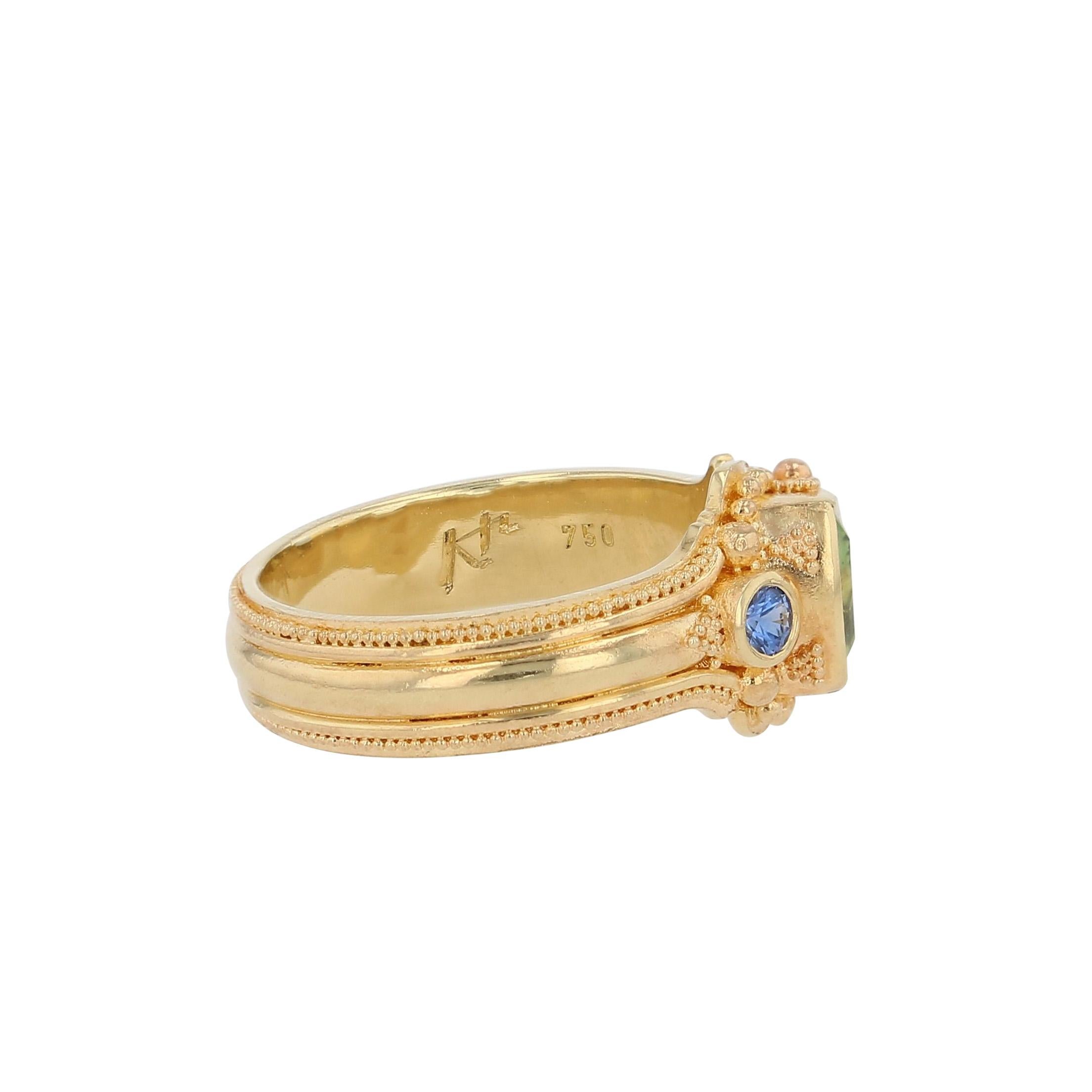 Kent Raible Bague cocktail en or 18K avec tourmaline Seafoam et saphir bleu Neuf - En vente à Mossrock, WA