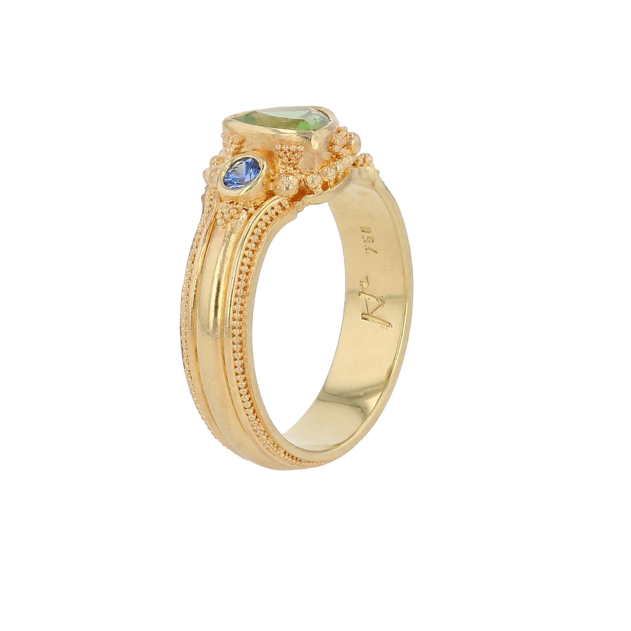 Kent Raible Bague cocktail en or 18K avec tourmaline Seafoam et saphir bleu en vente 1