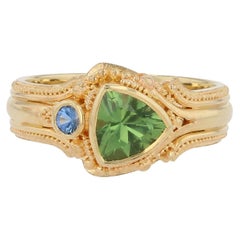 Kent Raible 18K Gold Cocktail Ring with Seafoam Tourmaline and Blue Sapphire