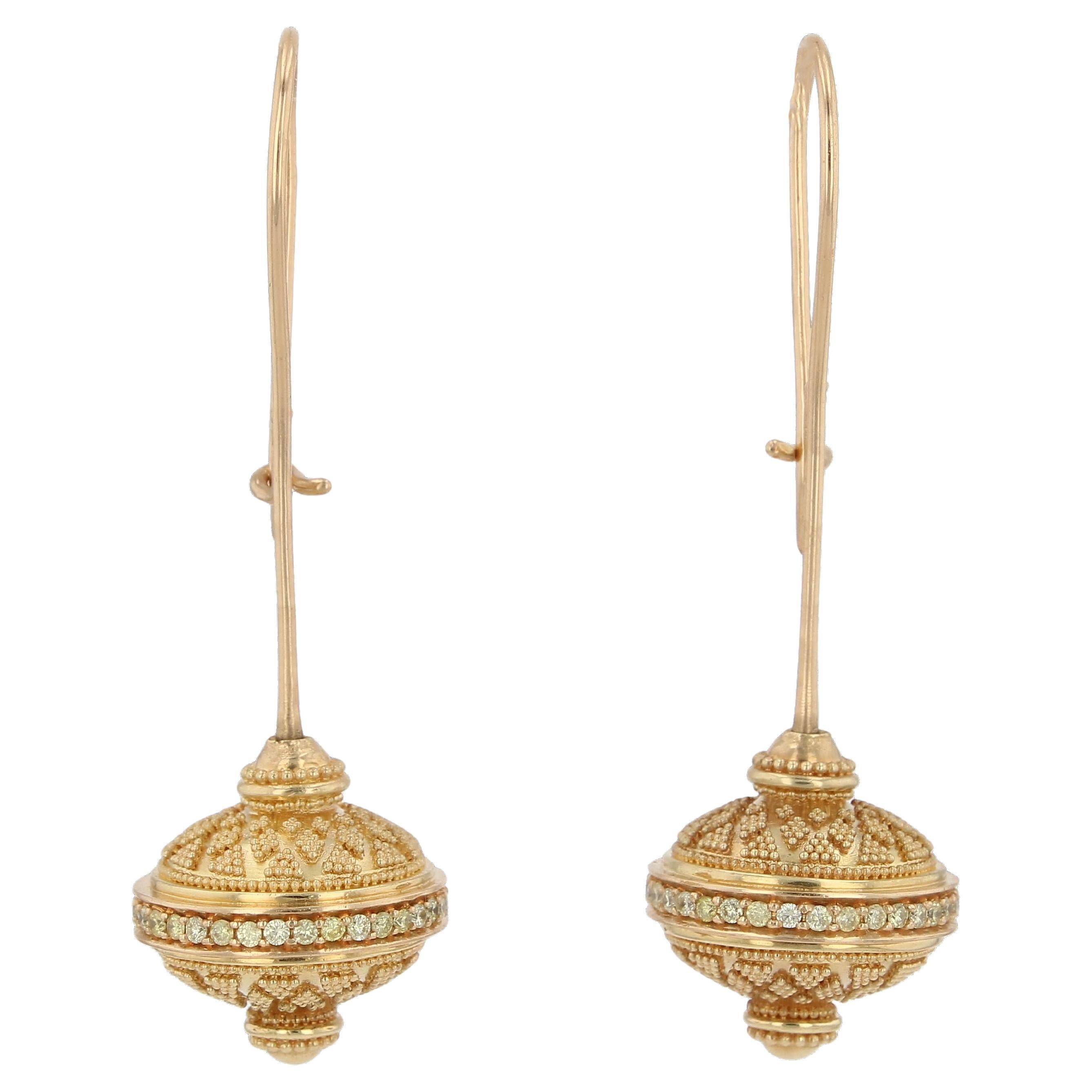 Kent Raible 18k Gold Flying Saucer Earrings with Yellow Diamonds and Granulation in vendita