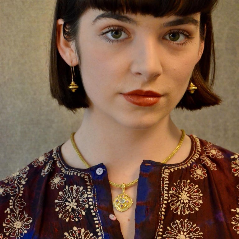 Kent Raible 18k Gold Flying Saucers Drop Dangle Earrings with