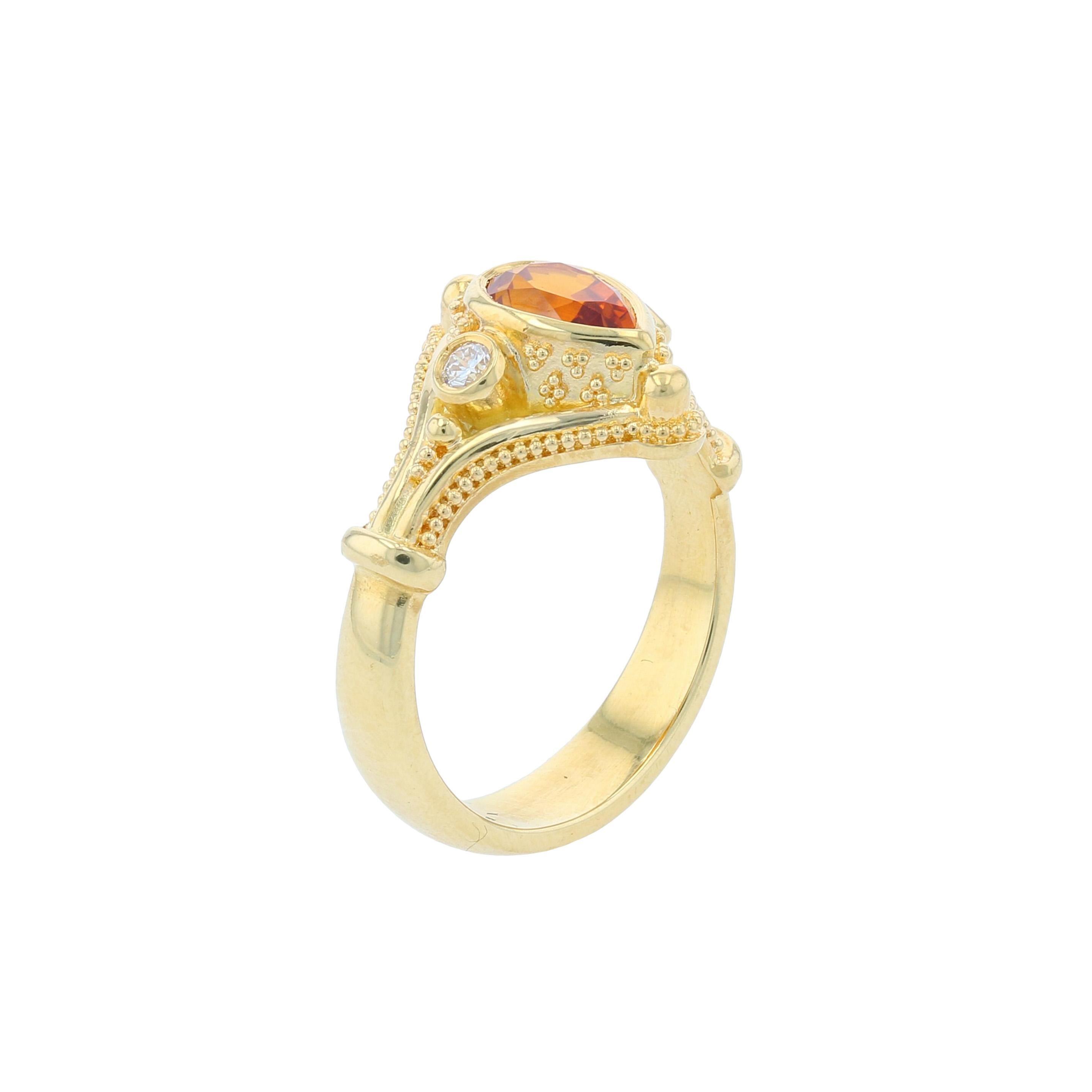 Kent Raible 18k Gold Sapphire and Diamond Three-Stone Ring with Granulation 1