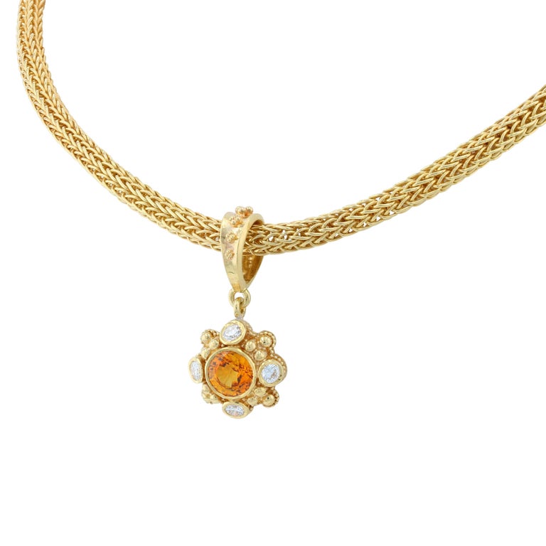 Mixed Cut Kent Raible 18K Gold Sapphire Pendant Necklace with Diamond and Gold Granulation For Sale