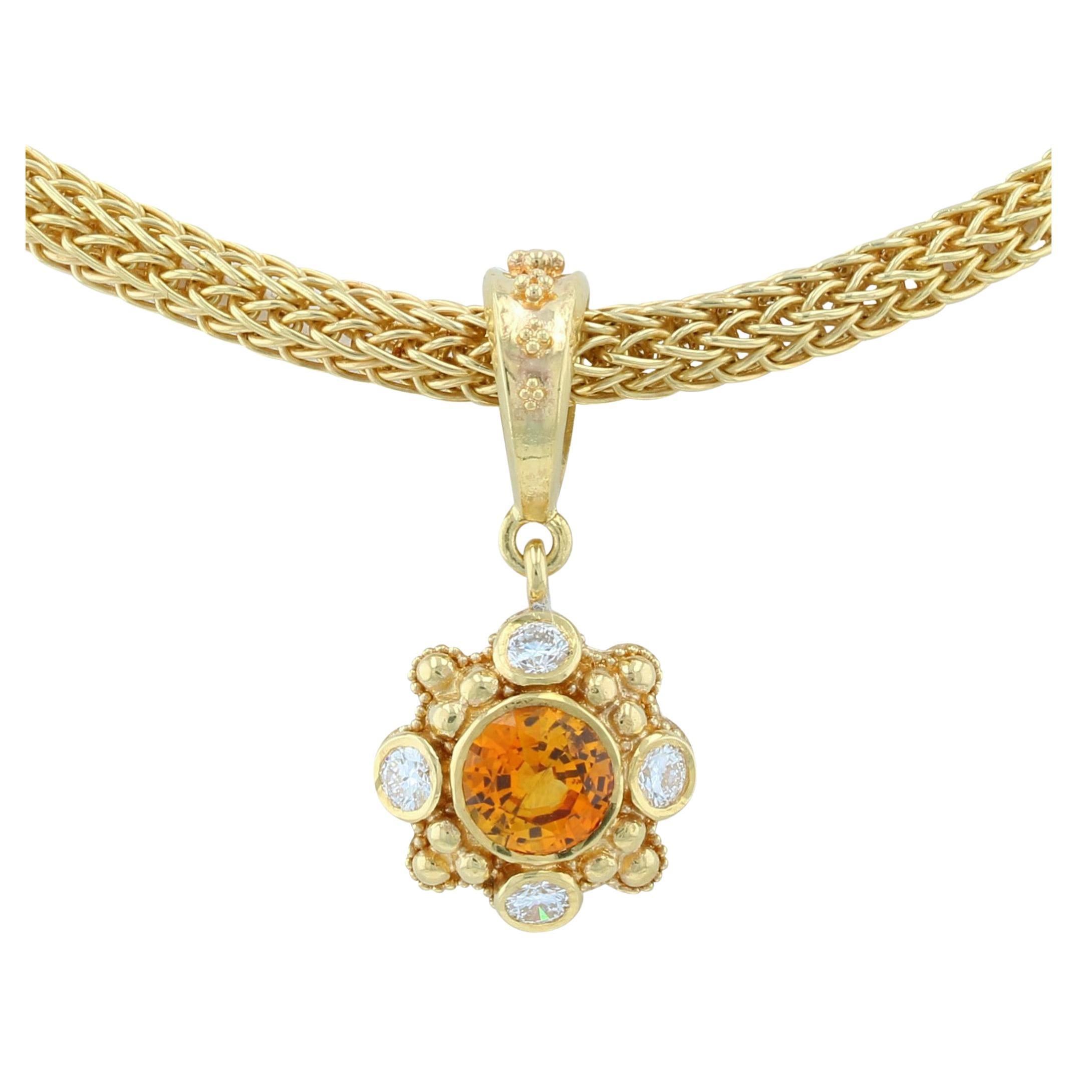 Kent Raible 18K Gold Sapphire Pendant Necklace with Diamond and Gold Granulation
