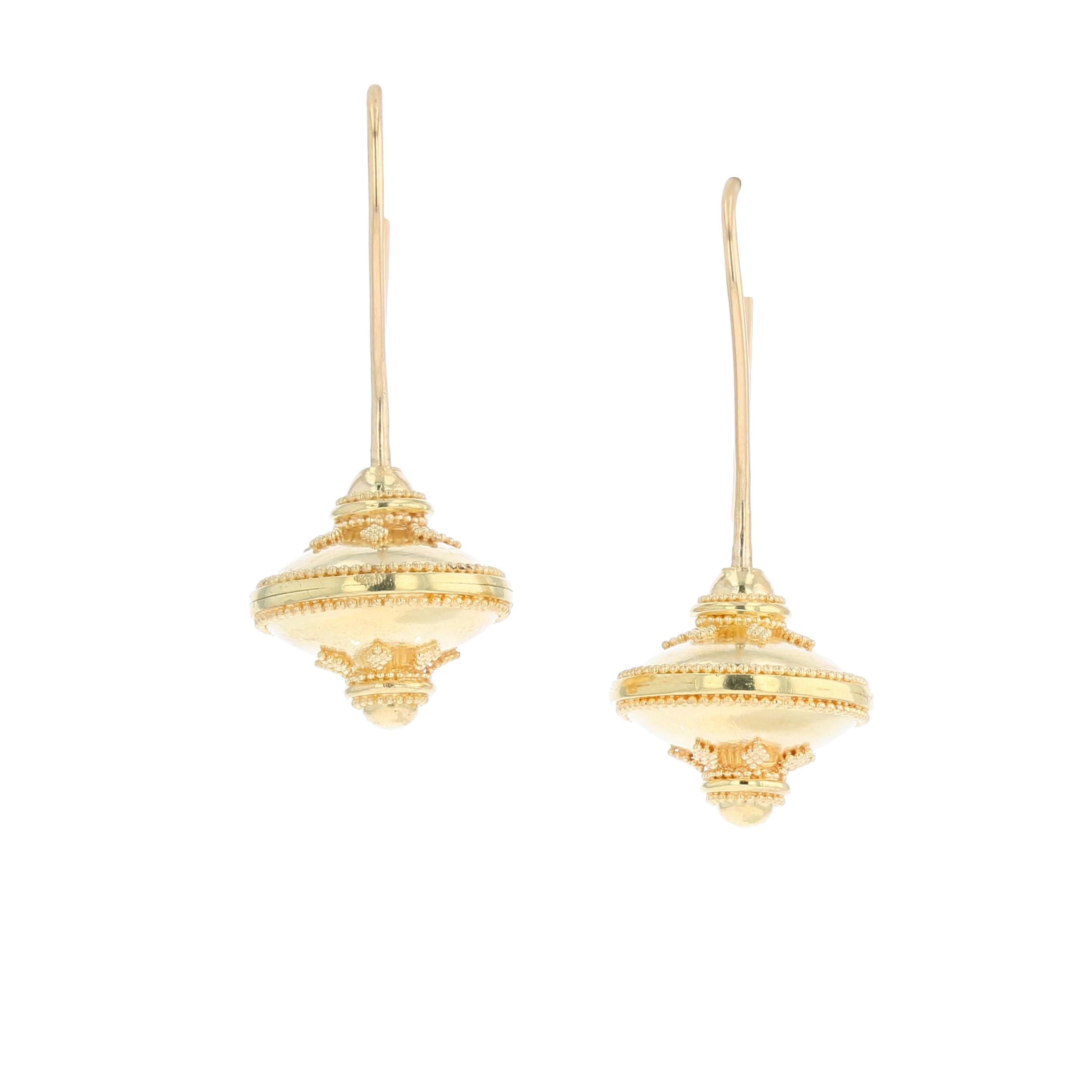 Women's or Men's Kent Raible 18k Gold Small Flying Saucers Drop Dangle Earrings with Granulation