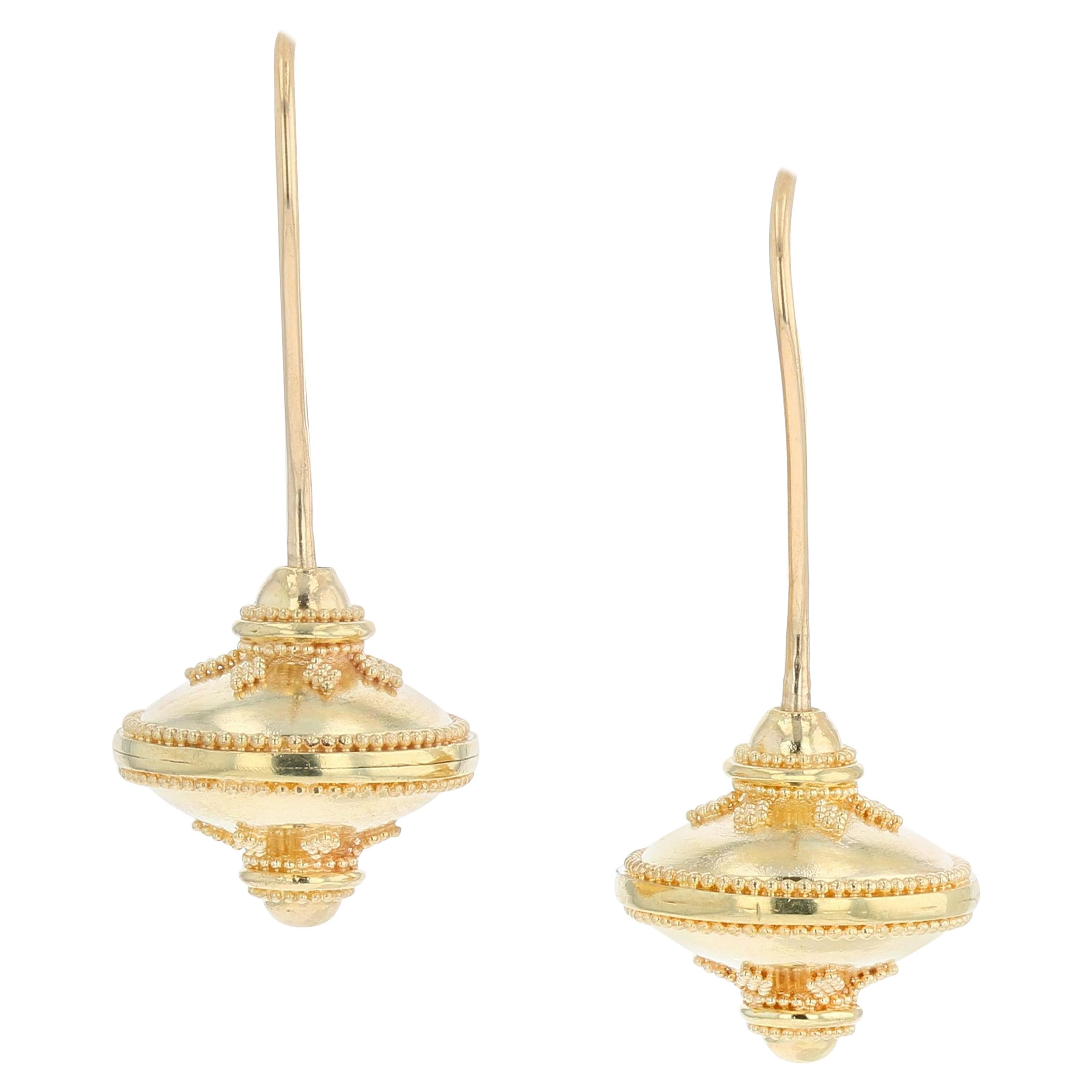 Kent Raible 18k Gold Small Flying Saucers Drop Dangle Earrings with Granulation