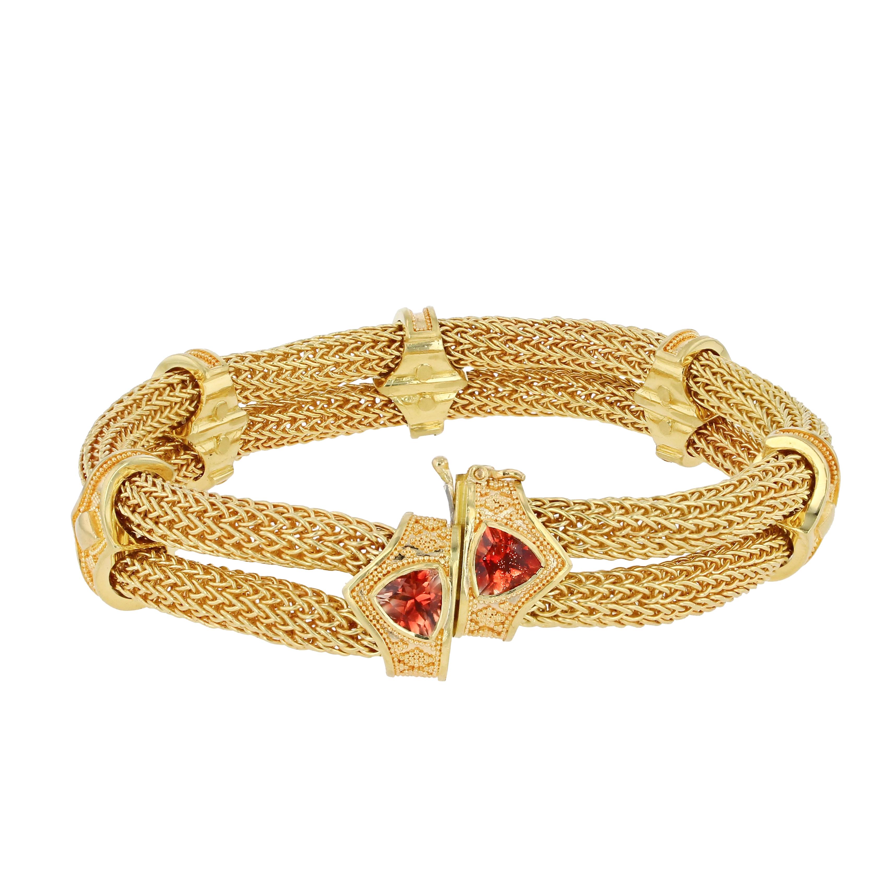 Kent Raible 18Karat Gold Chain Bracelet with Sunstones and Fine Granulation In condizioni Nuovo in vendita a Mossrock, WA