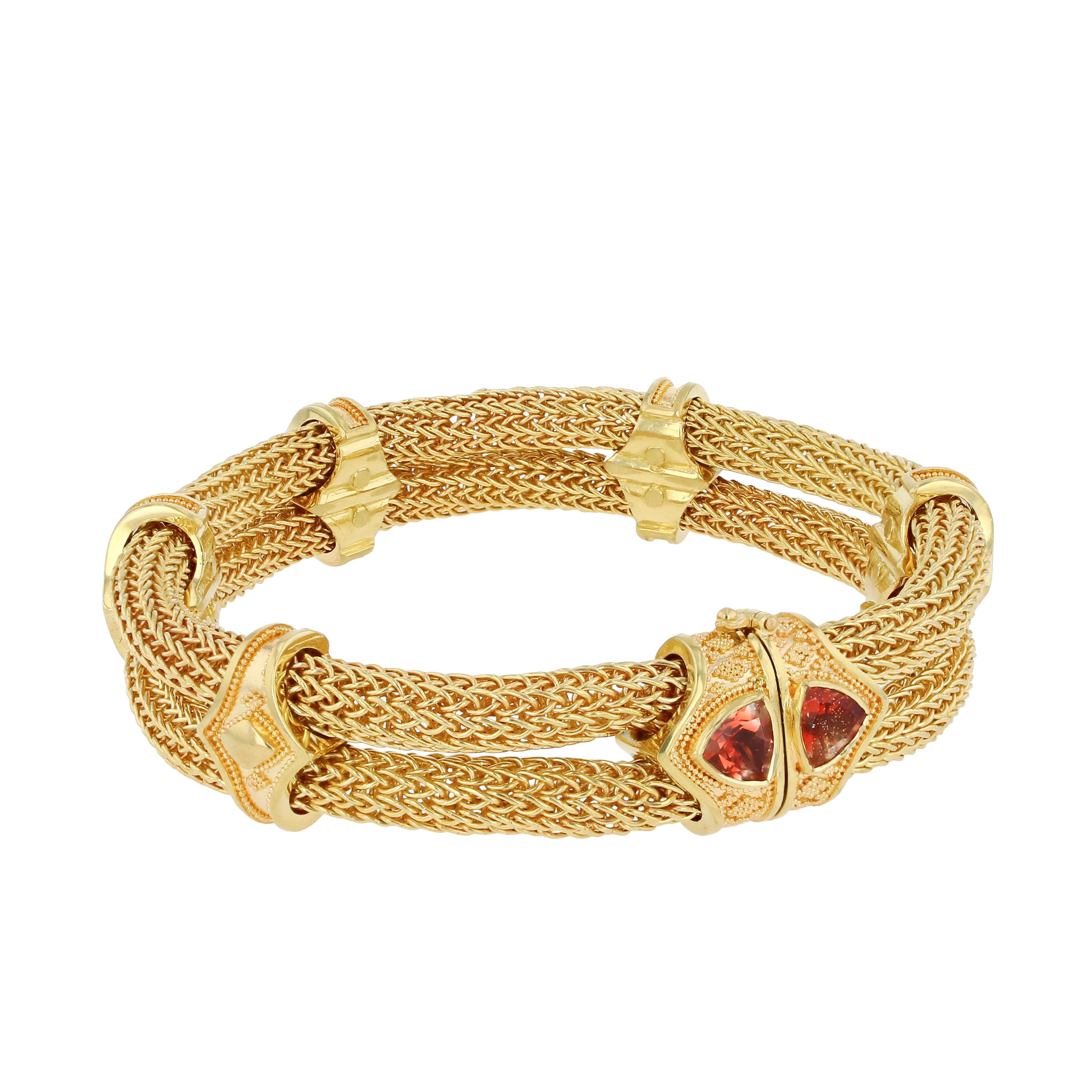 da uomo o donna Kent Raible 18Karat Gold Chain Bracelet with Sunstones and Fine Granulation in vendita