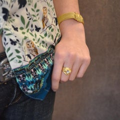 Kent Raible 18Karat Gold Cocktail Ring with Moonstone, Opals,  Fine Granulation