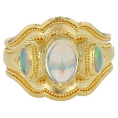Kent Raible 18Karat Gold Cocktail Ring with Moonstone, Opals,  Fine Granulation