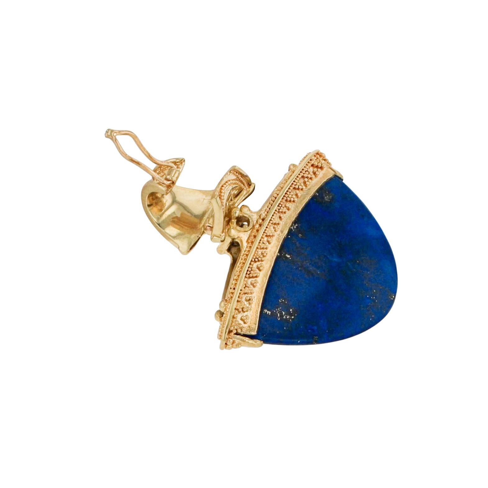 Kent Raible 18 Karat Gold Lapis, Emerald, Diamond Necklace Enhancer, Granulation 1