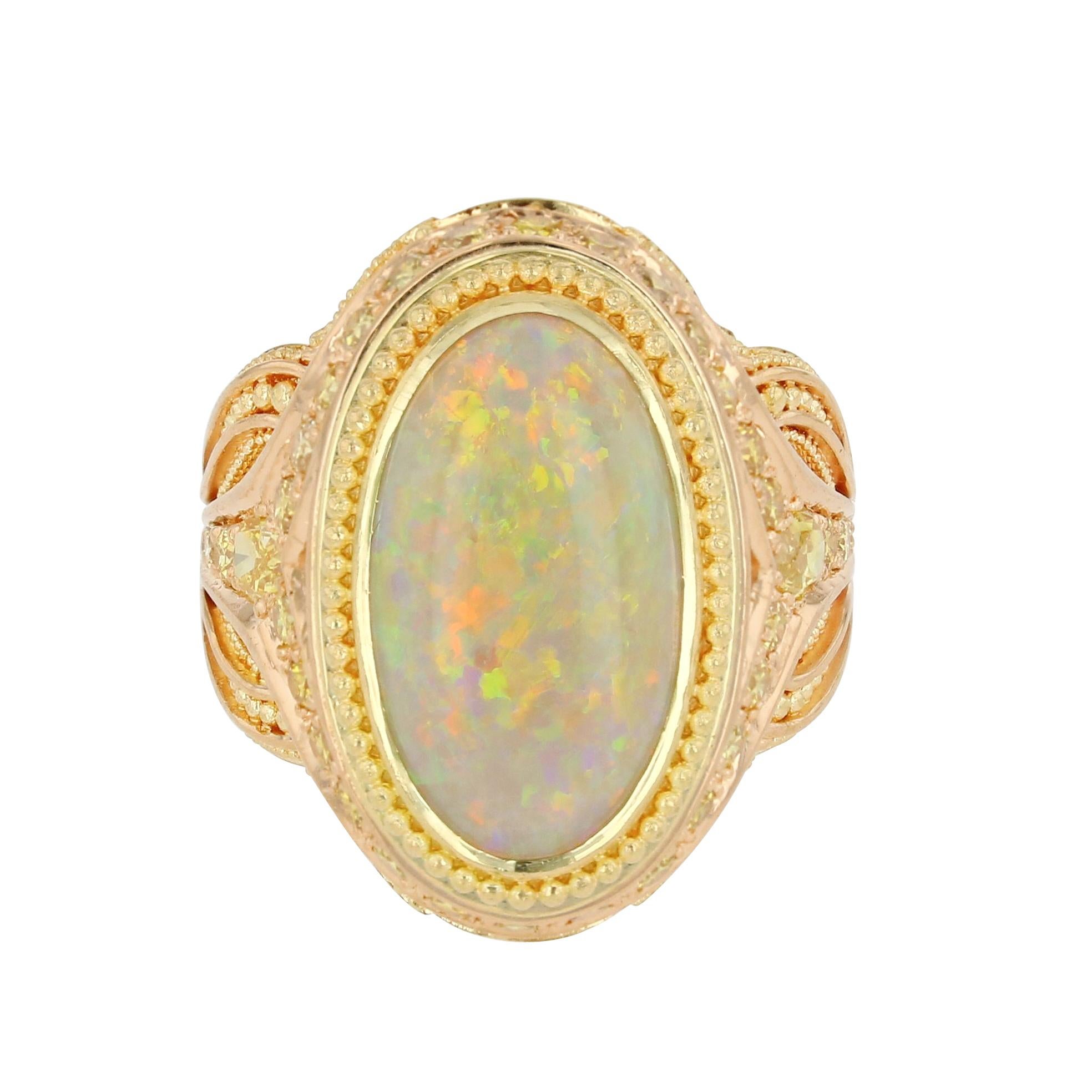 Bague de cocktail en or 18k avec opale australienne de 4ct et diamant jaune du Kent Raible Neuf - En vente à Mossrock, WA
