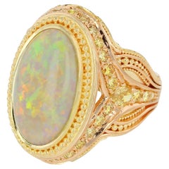 Kent Raible Anillo de Cóctel de Oro de 18k con Ópalo Australiano y Diamante Amarillo de 4 ct