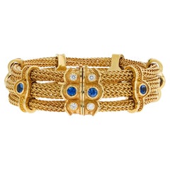 Bracciale a catena intrecciata con zaffiro blu e diamante di Kent Raible con granulazione fine