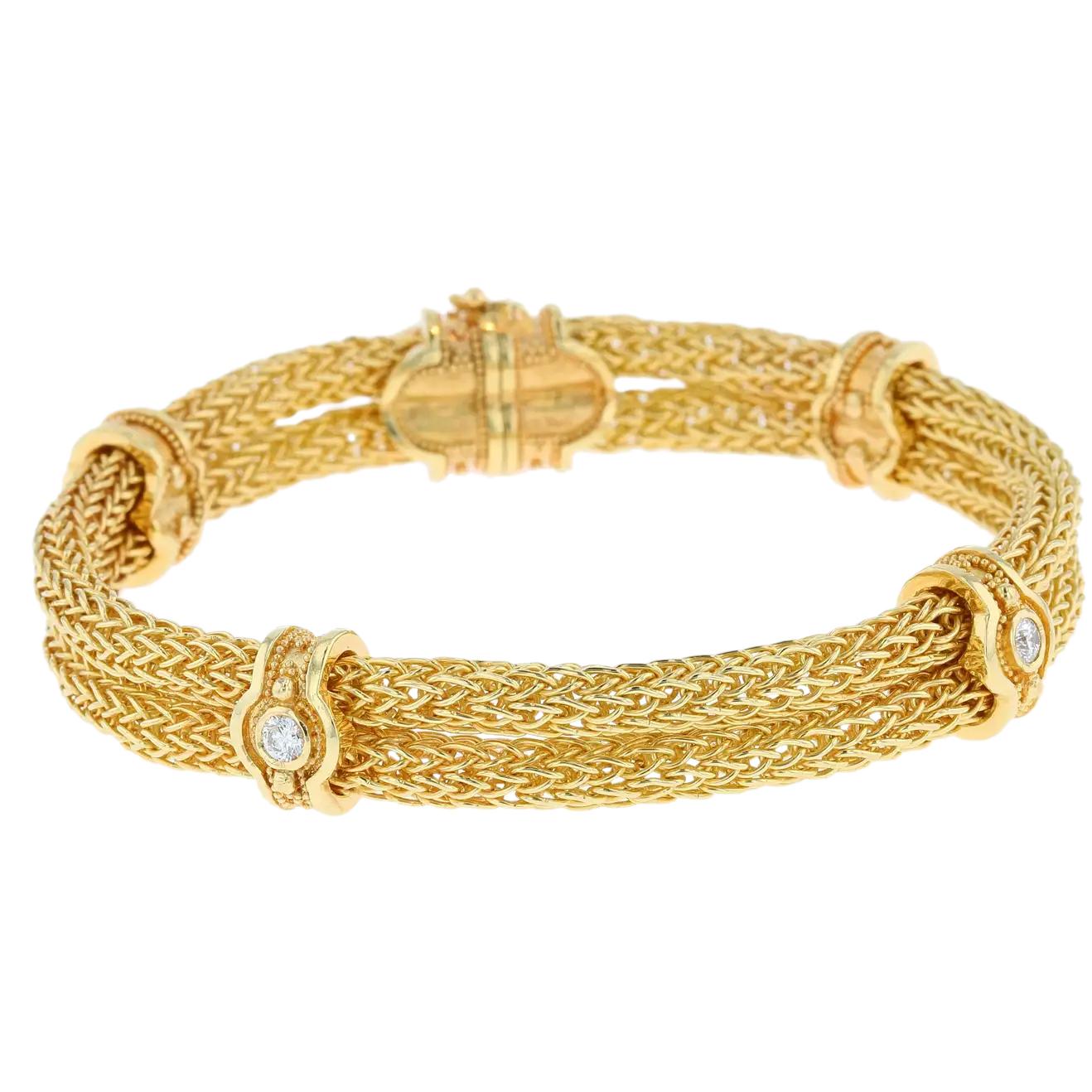Kent Raible Double Woven Chain Bracelet with Diamonds and Gold Granulation For Sale 2