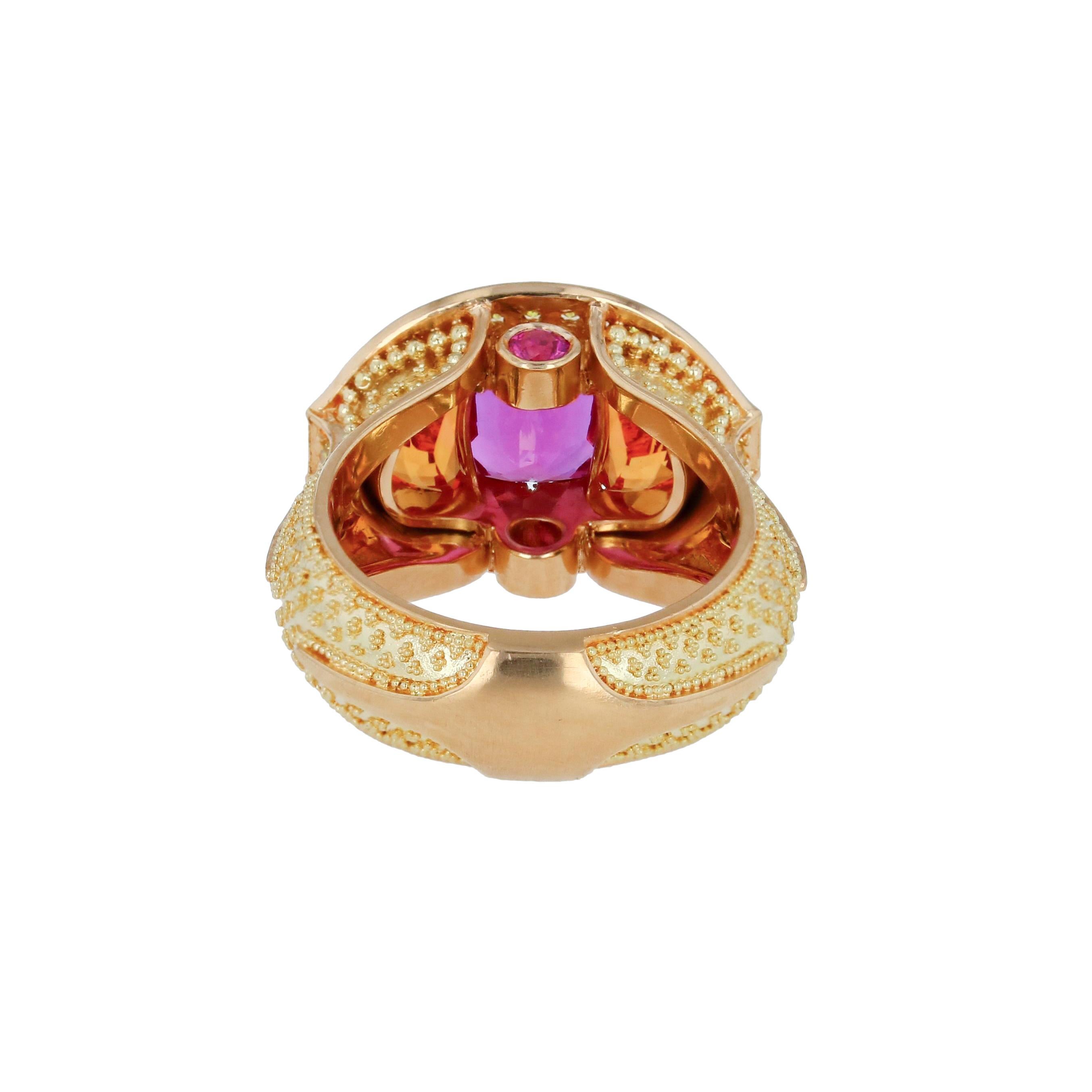 Kent Raible Magenta Sapphire, Yellow Diamond, Spessartite Ring with Granulation For Sale 4