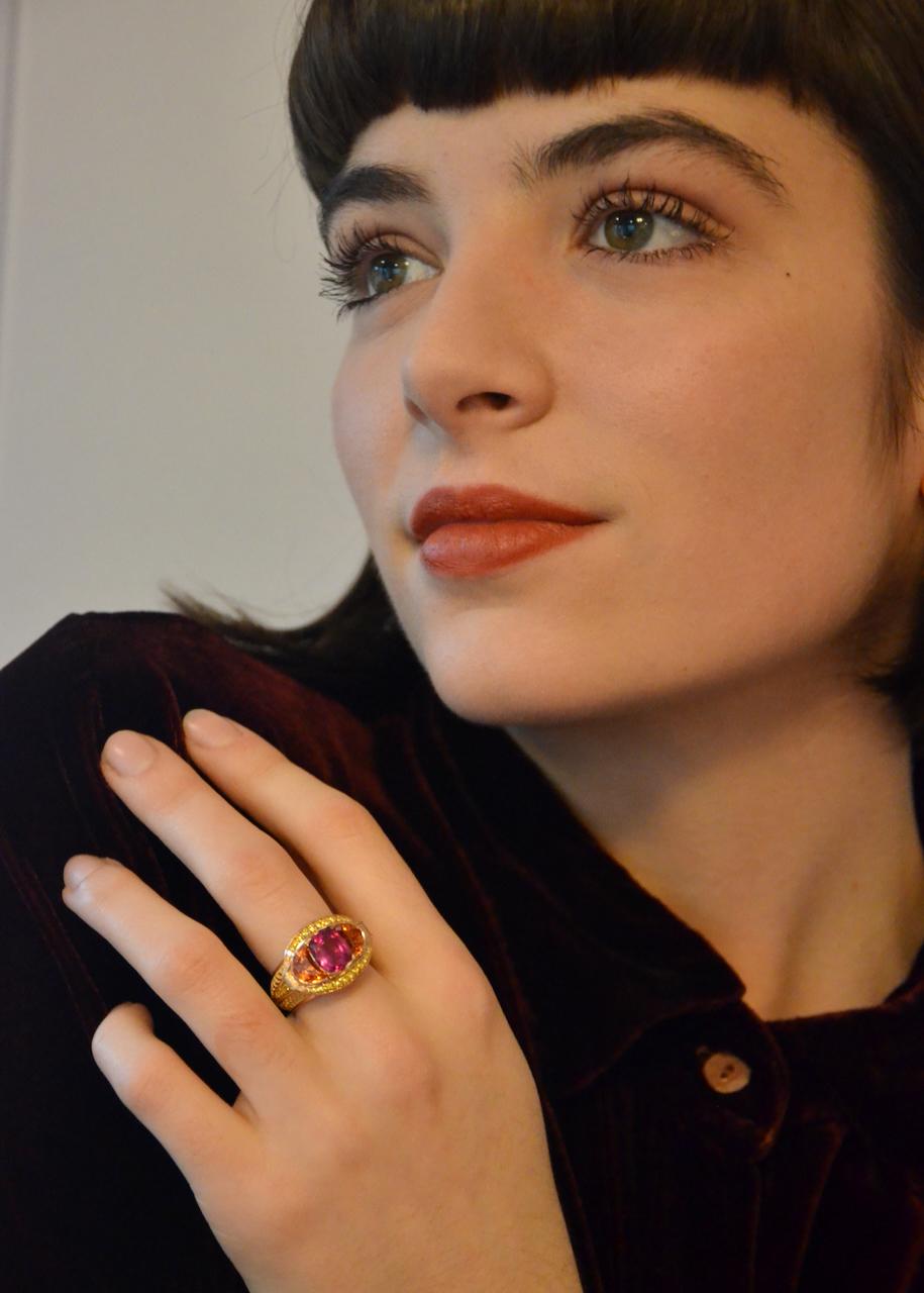 Kent Raible Magenta-Saphir, gelber Diamant, Spessartit-Ring mit Granulation im Angebot 9