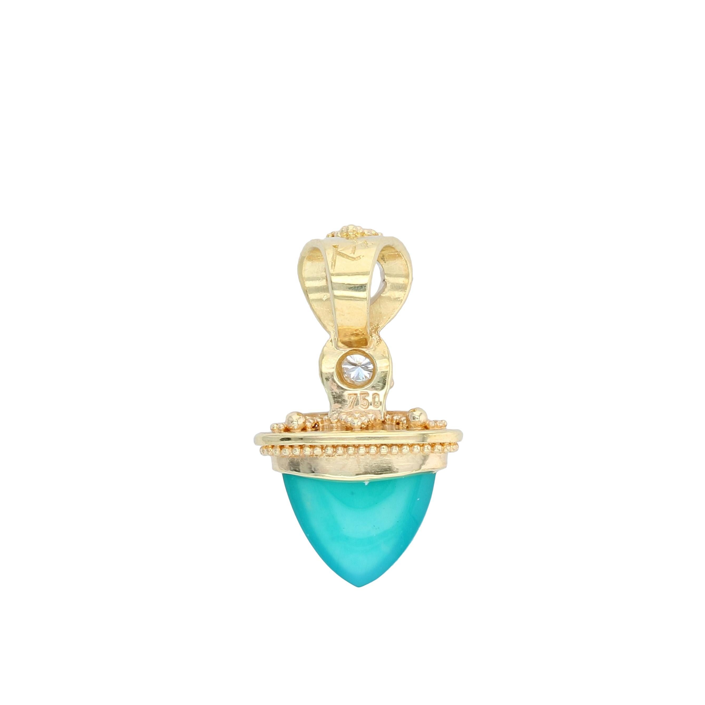 Kent Raible Moonstone, Diamond, Chrysocolla 18 Karat Gold Granulation Pendant In New Condition In Mossrock, WA