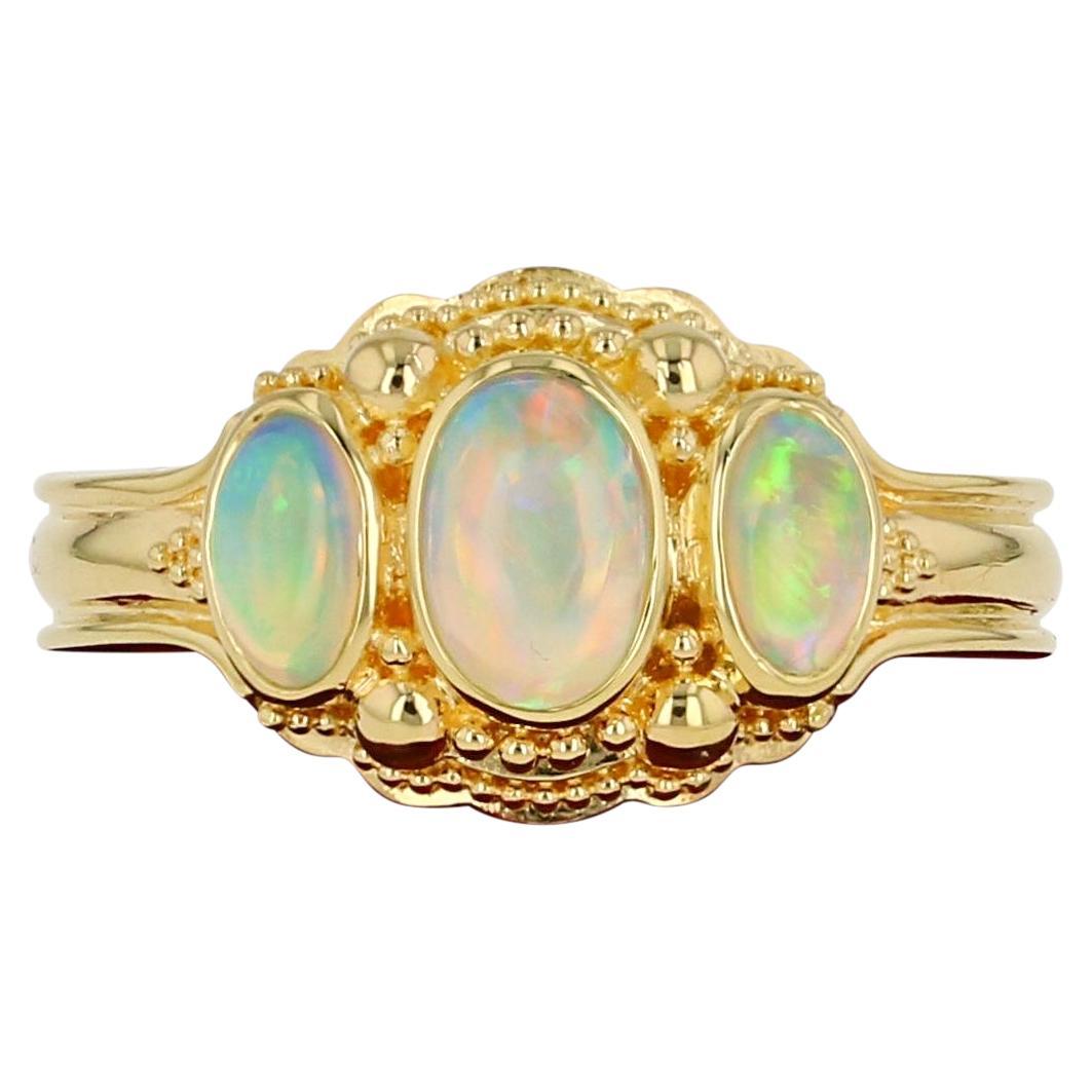 Kent Raible Opal Three-Stone Ring with Fine 18k Gold Granulation