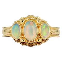 Kent Raible Opal Three-Stone Ring with Fine 18k Gold Granulation