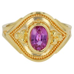 Kent Raible Pink Sapphire Solitaire Ring with 18 Karat Gold Fine Granulation
