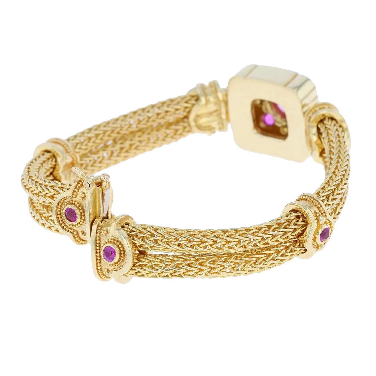 Contemporary Kent Raible Pink Sapphire Woven Chain Bracelet with Fine Granulation For Sale