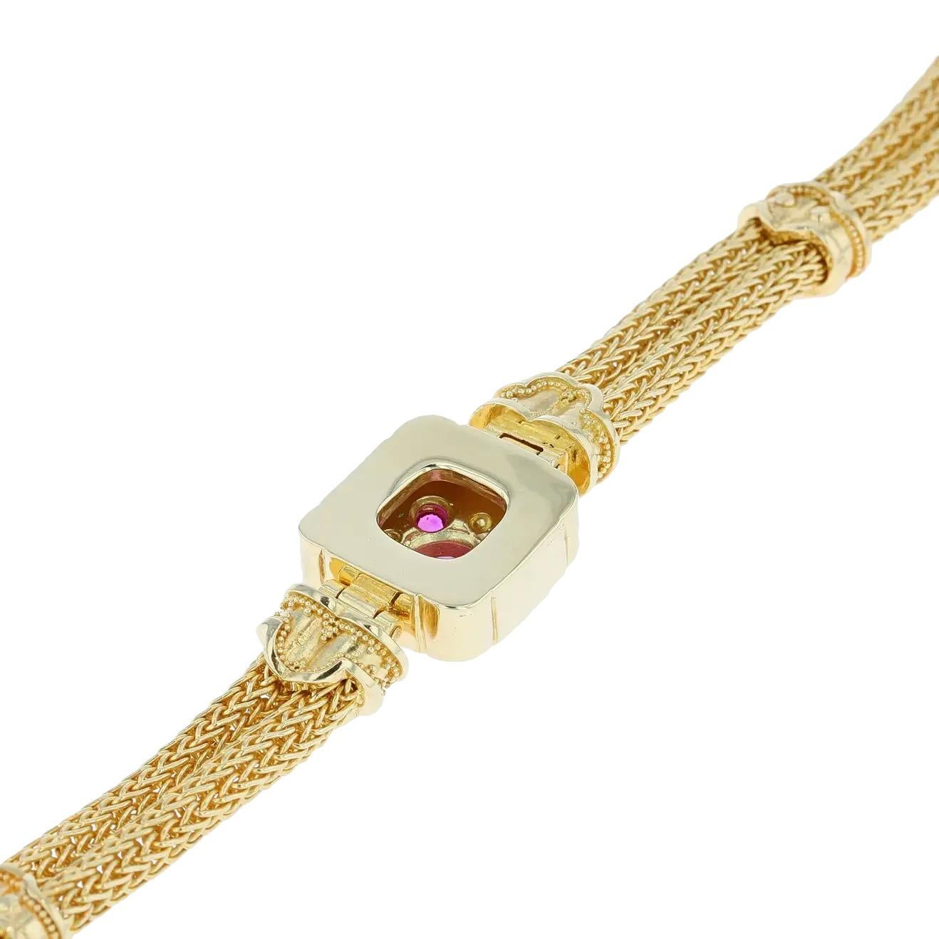 Round Cut Kent Raible Pink Sapphire Woven Chain Bracelet with Fine Granulation For Sale
