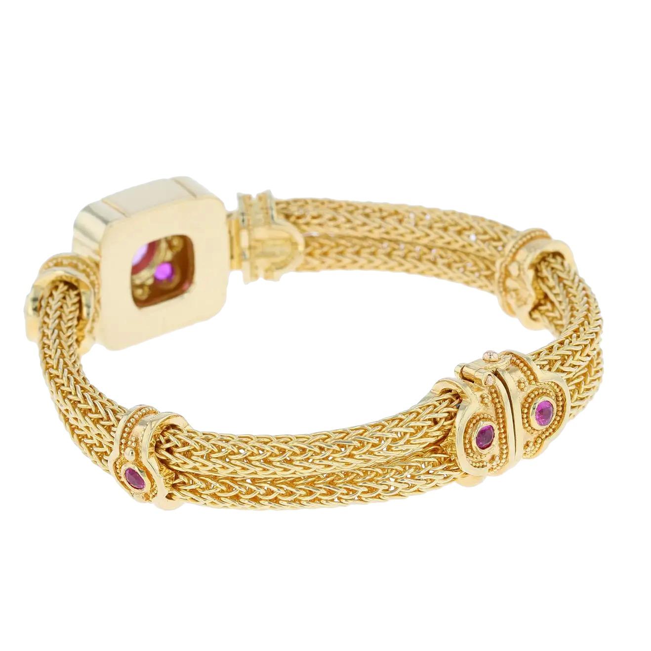 Women's or Men's Kent Raible Pink Sapphire Woven Chain Bracelet with Fine Granulation For Sale