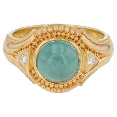 Kent Raible Seafoam 18 karat Tourmaline and Diamond Ring with Granulation