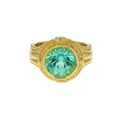 Kent Raible Seafoam Tourmaline, Diamond, 18 karat Gold Granulation Cocktail ring