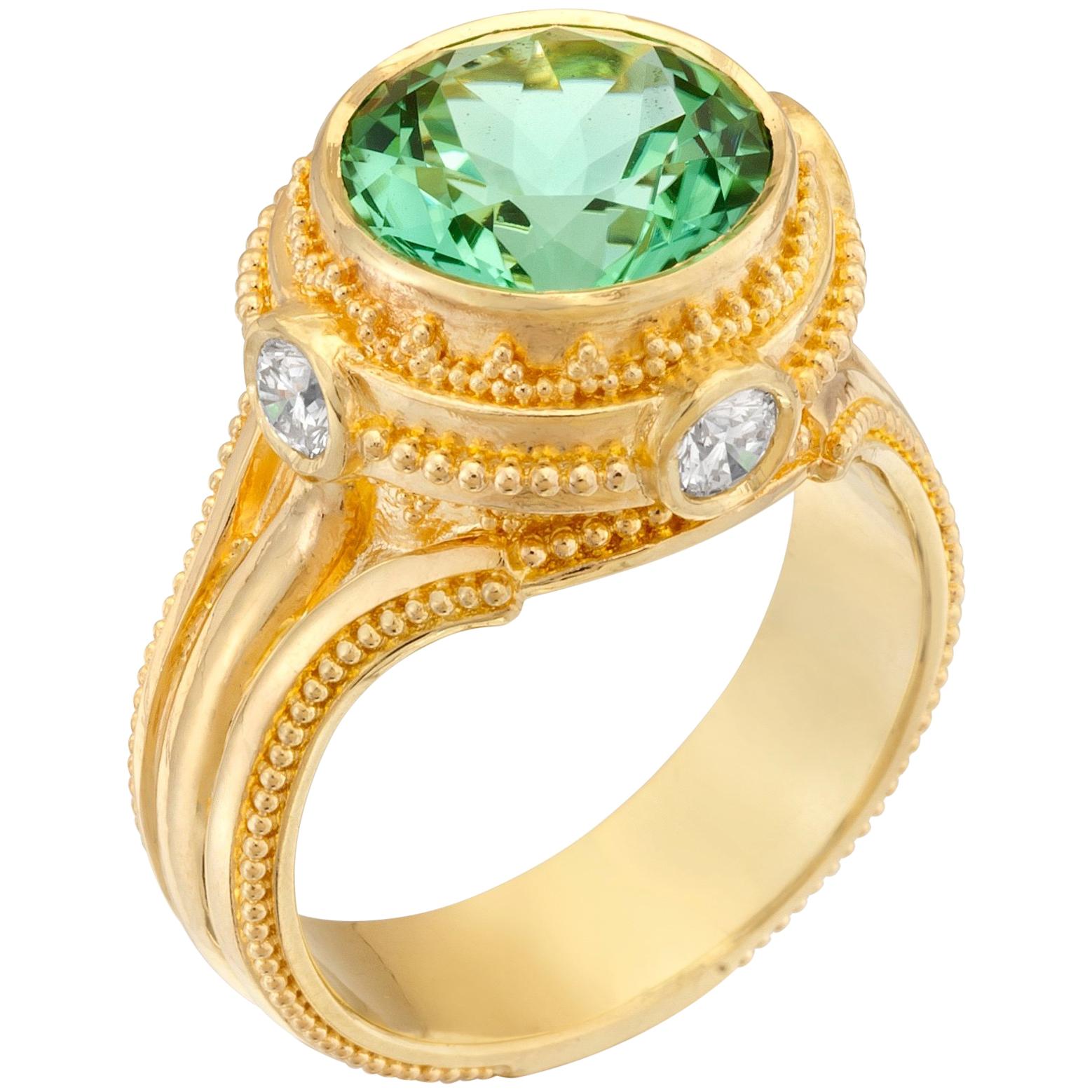 Bague cocktail Kent Raible Seafoam tourmaline, diamant, granulation en or 18 carats